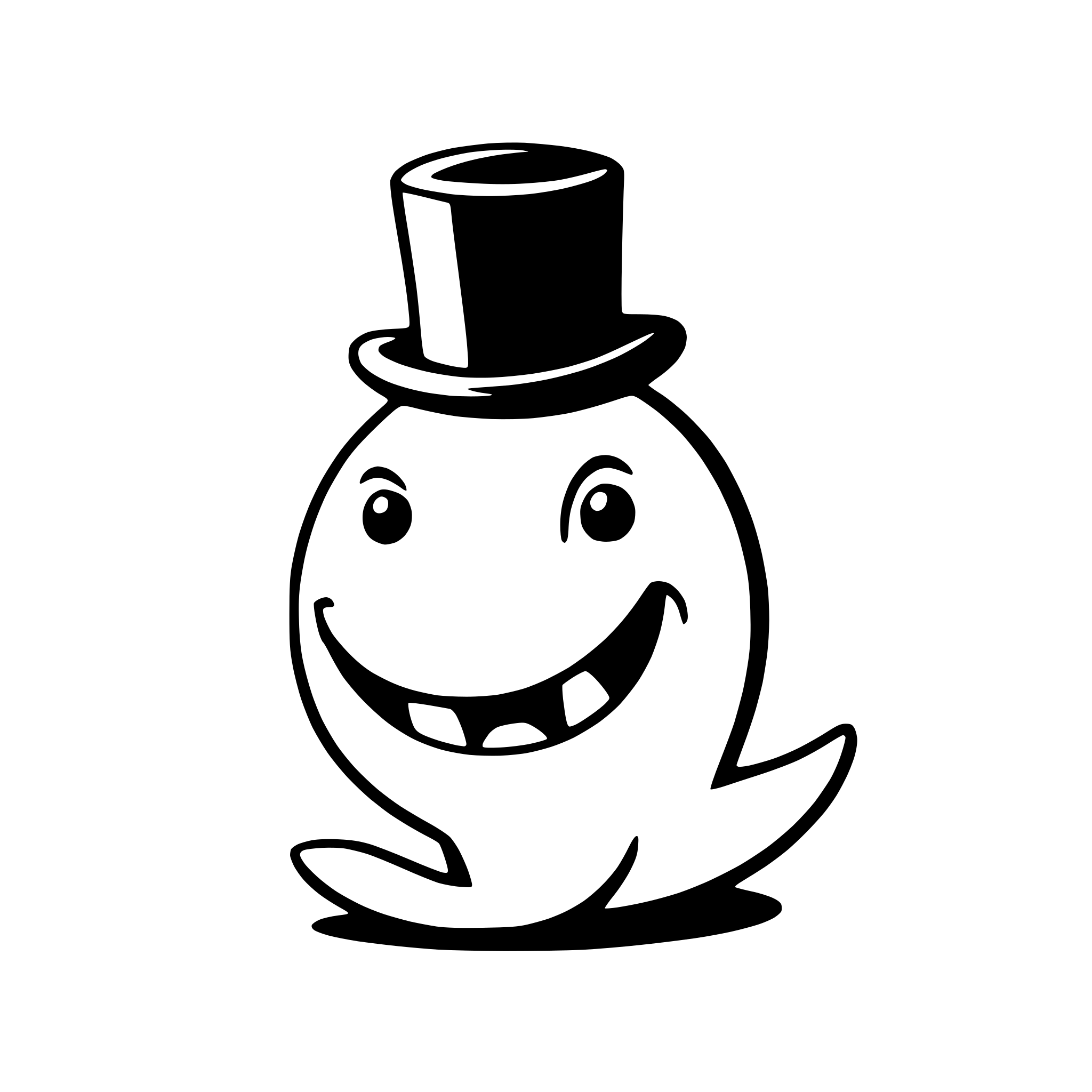 AI-generated SVG of 'a grinning whale with a top hat'
