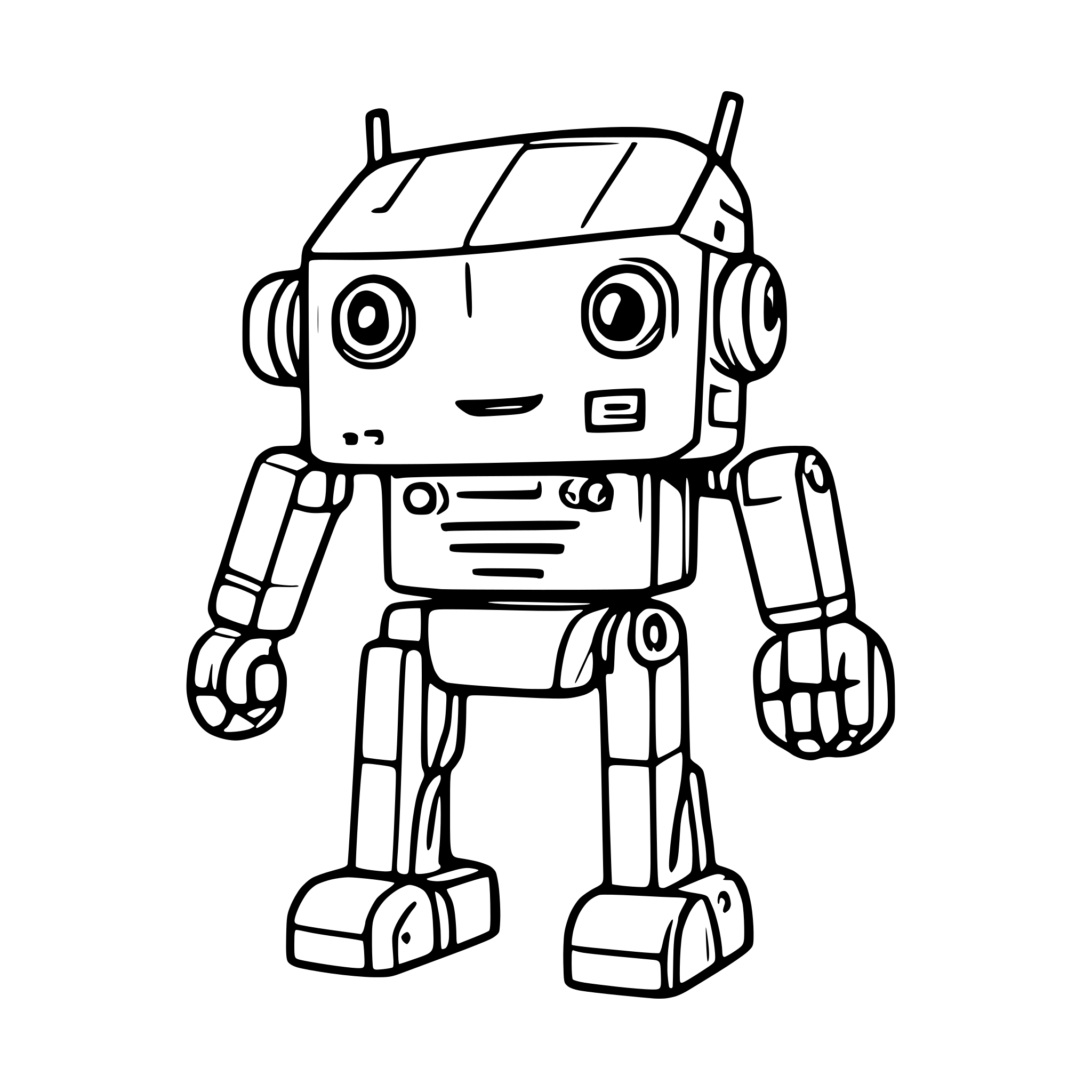 AI-generated SVG of a generate a realistic robot drawing with technology features, thin strokes