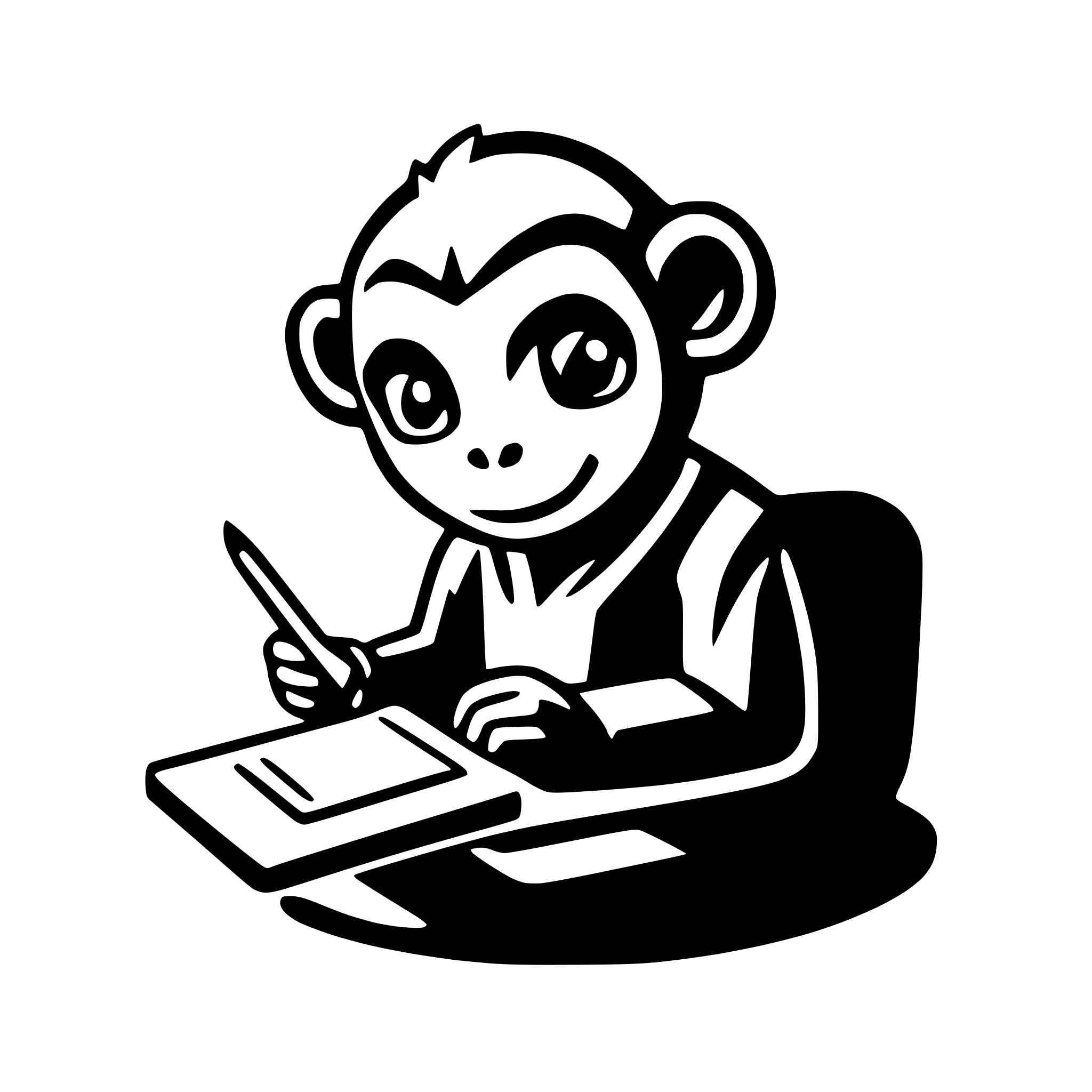 AI-generated SVG of a an icon of a monkey writing a book