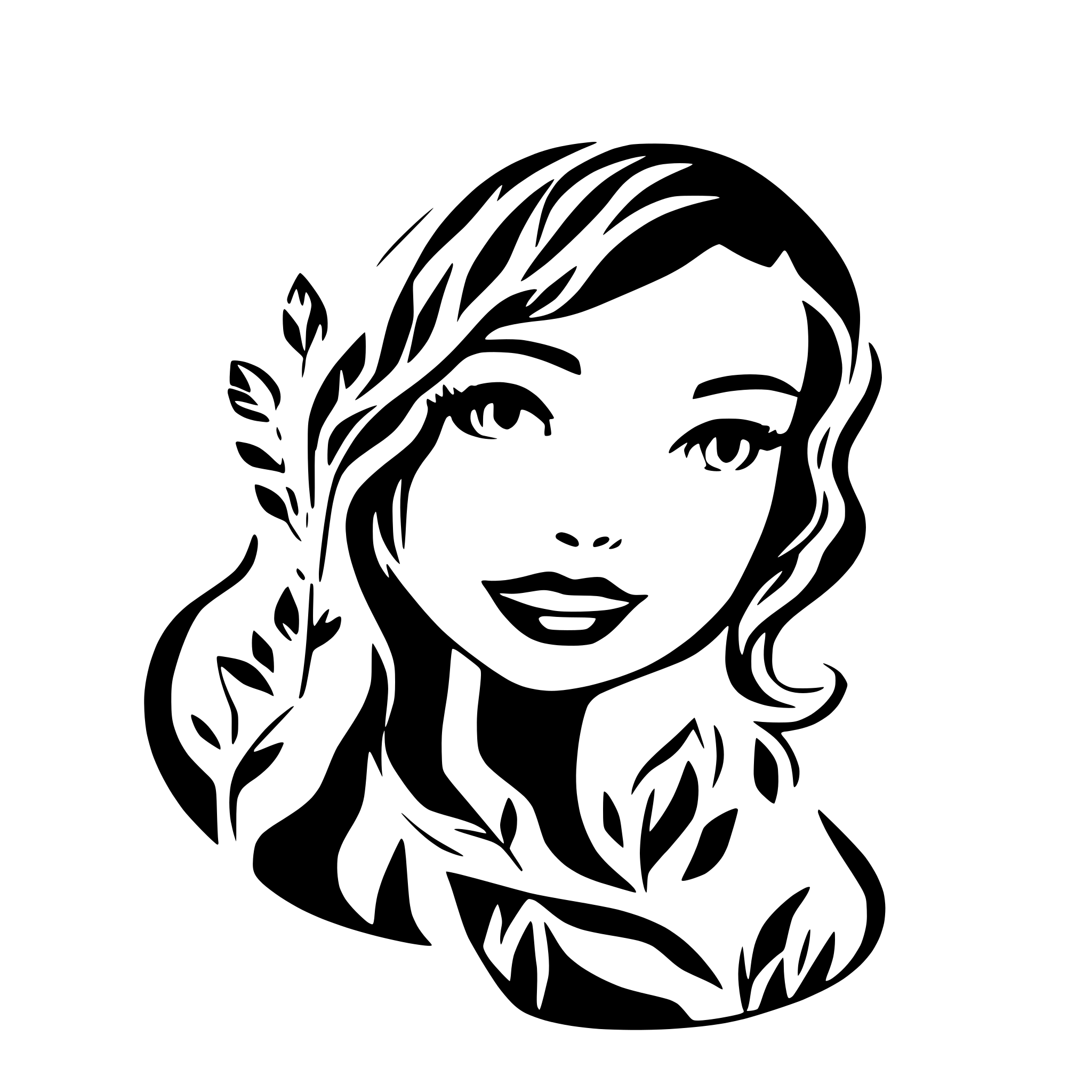 AI-generated SVG of a woman face ornamental pattern, floral