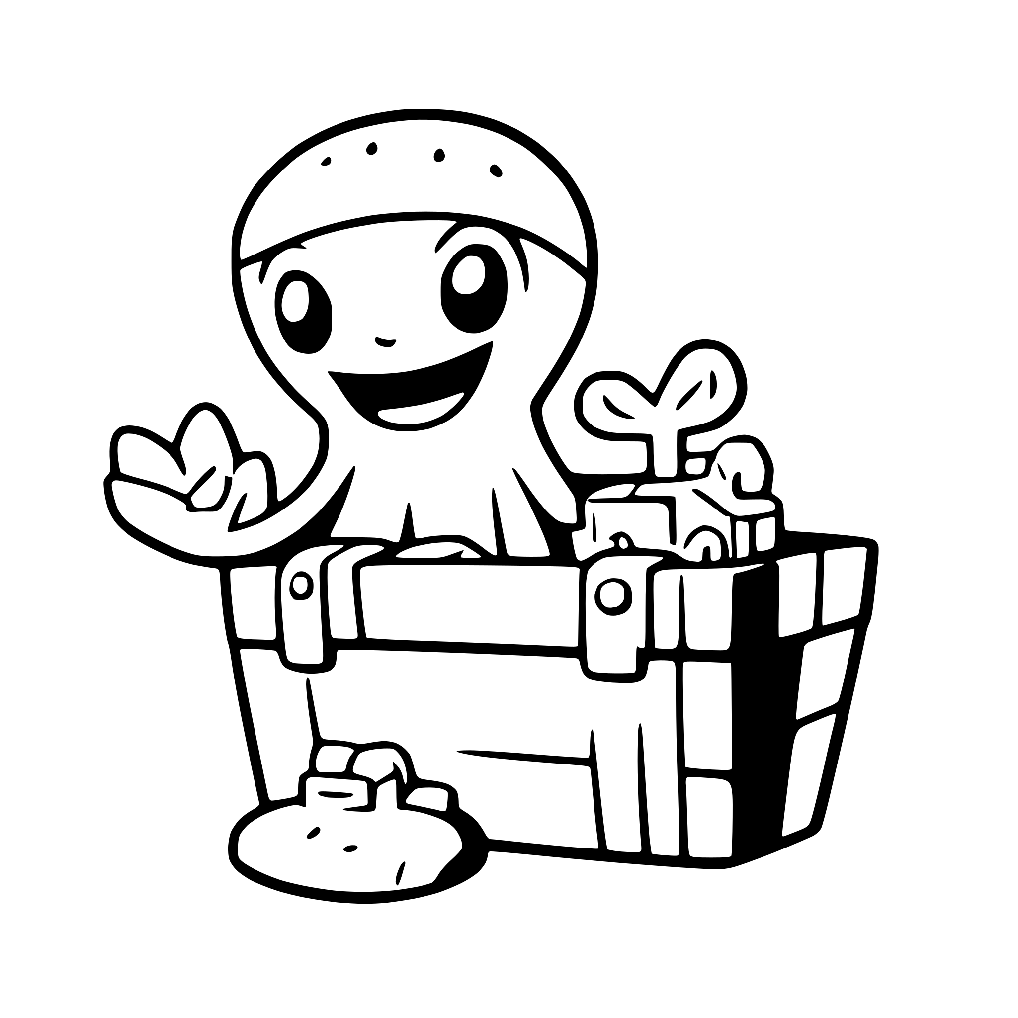 AI-generated SVG of a a happy octopus holding a treasure chest