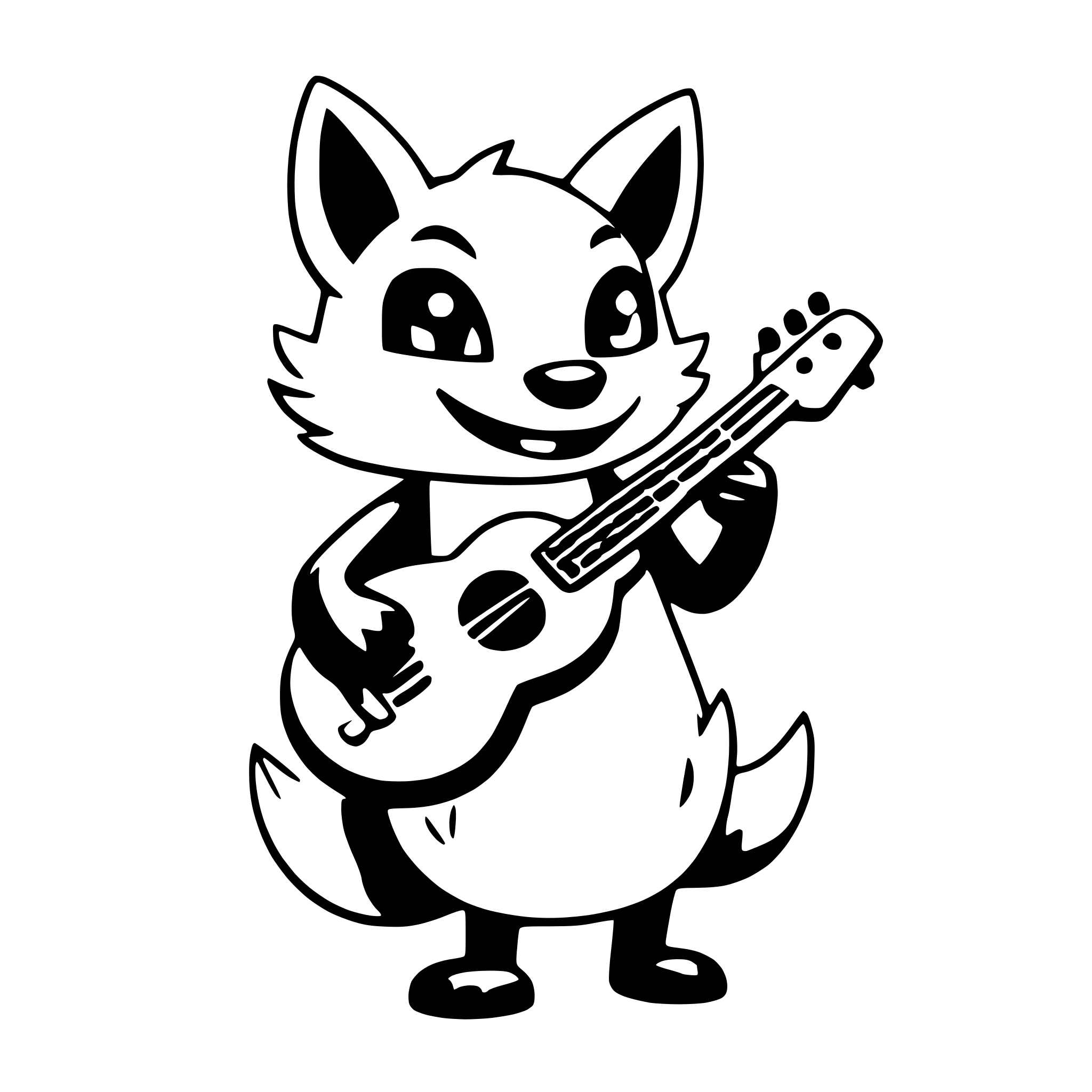 AI-generated SVG of a a joyful fox playing a ukulele