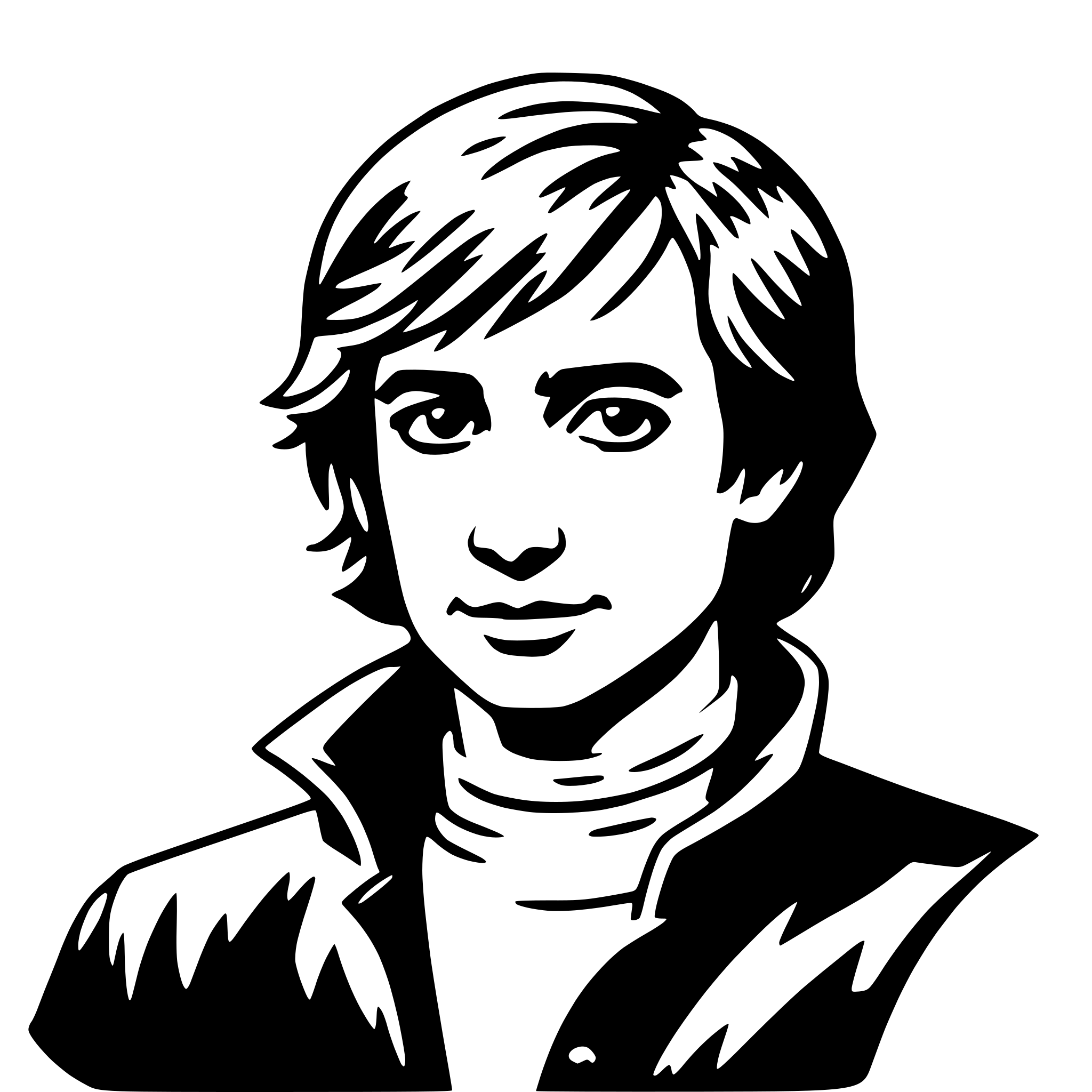 The SVG is a black and white vector illustration of a person's head and shoulders. The person has short hair, a neutral expression, and is wearing a dark jacket with a lighter-colored shirt or sweater underneath. The style is simplistic and cartoon-like, with clean lines and minimal shading. The SVG does not contain any text or additional objects. 