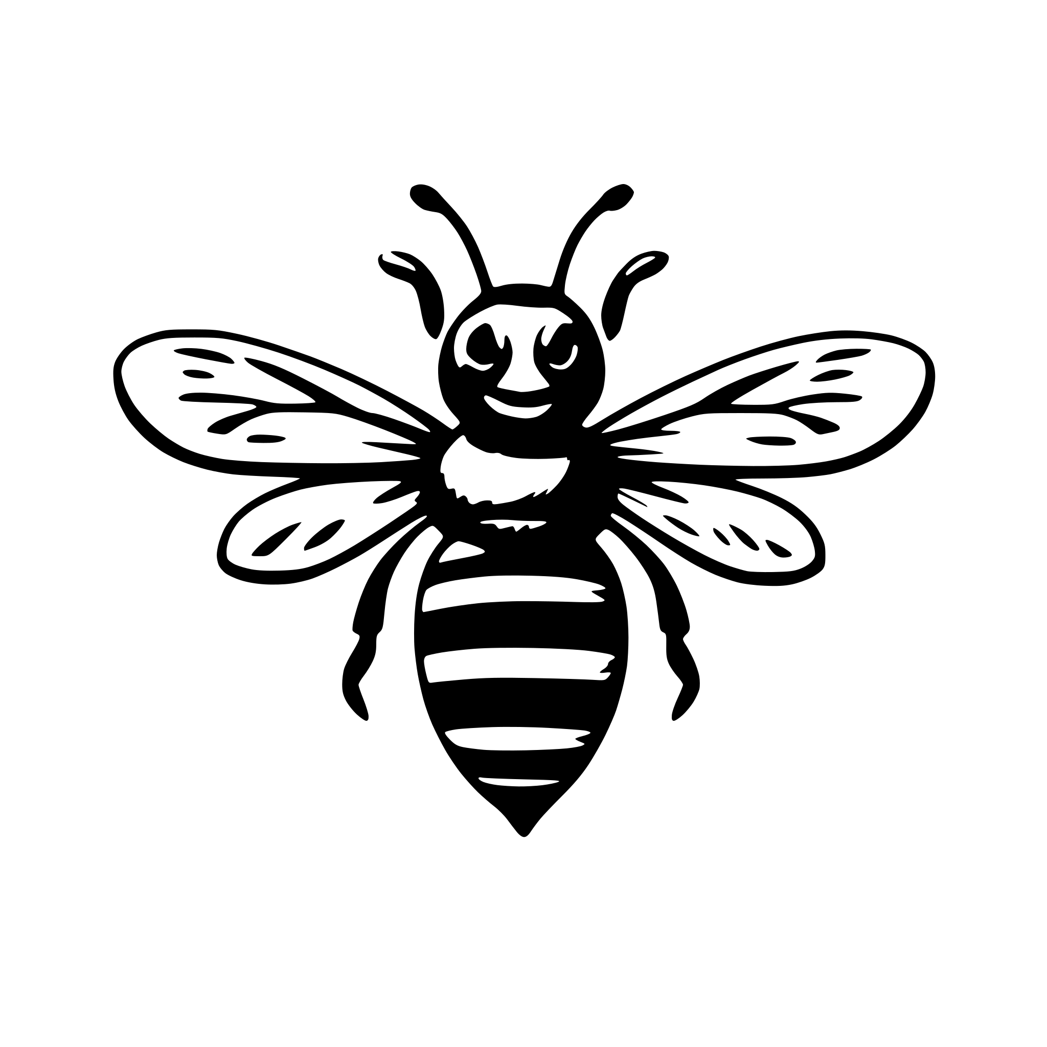 AI-generated SVG of 'friendly bee, looking into camera, flying, yellow'