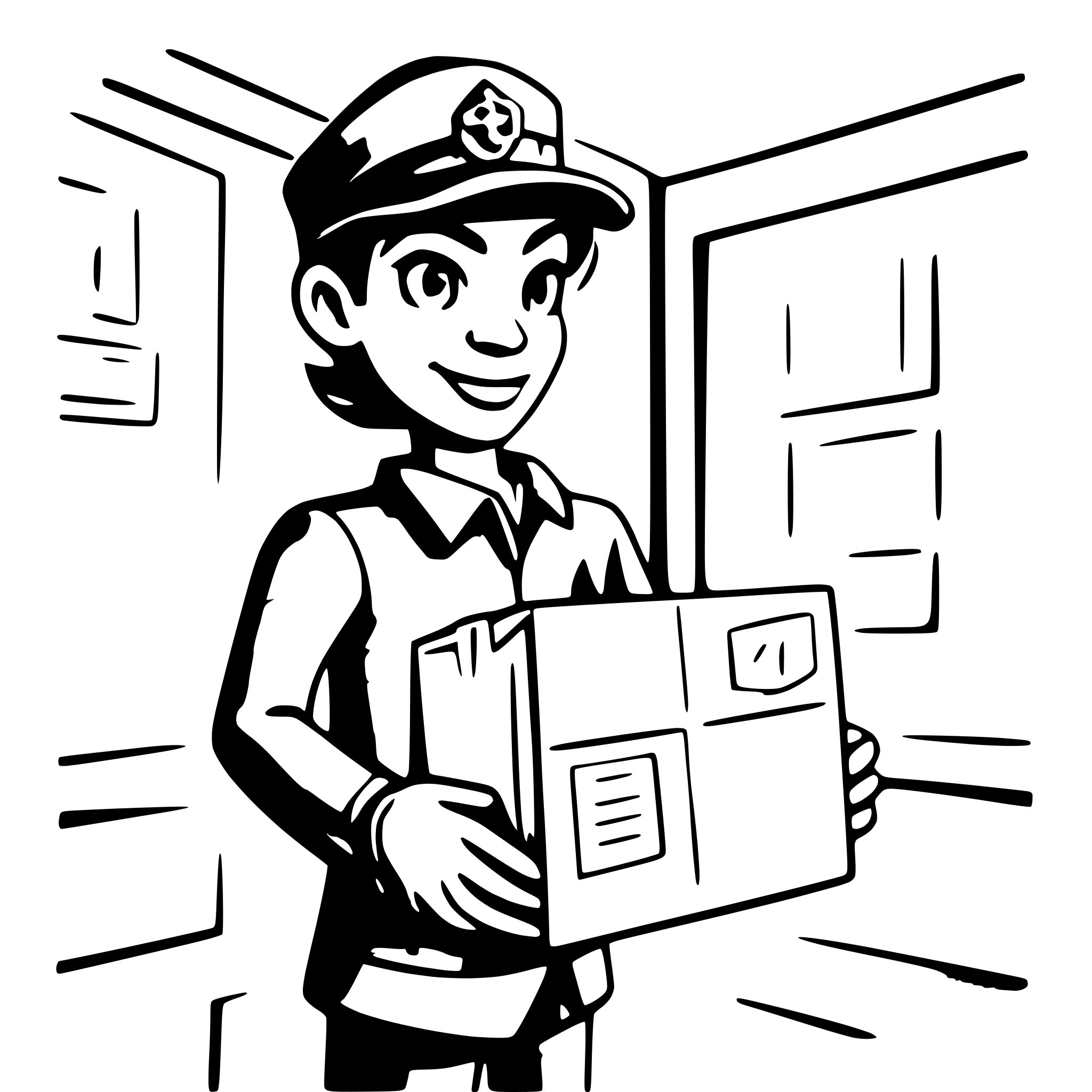 AI-generated SVG of a an illustration of a postman delivering business mail in an office, in colorThe background must be transparent
