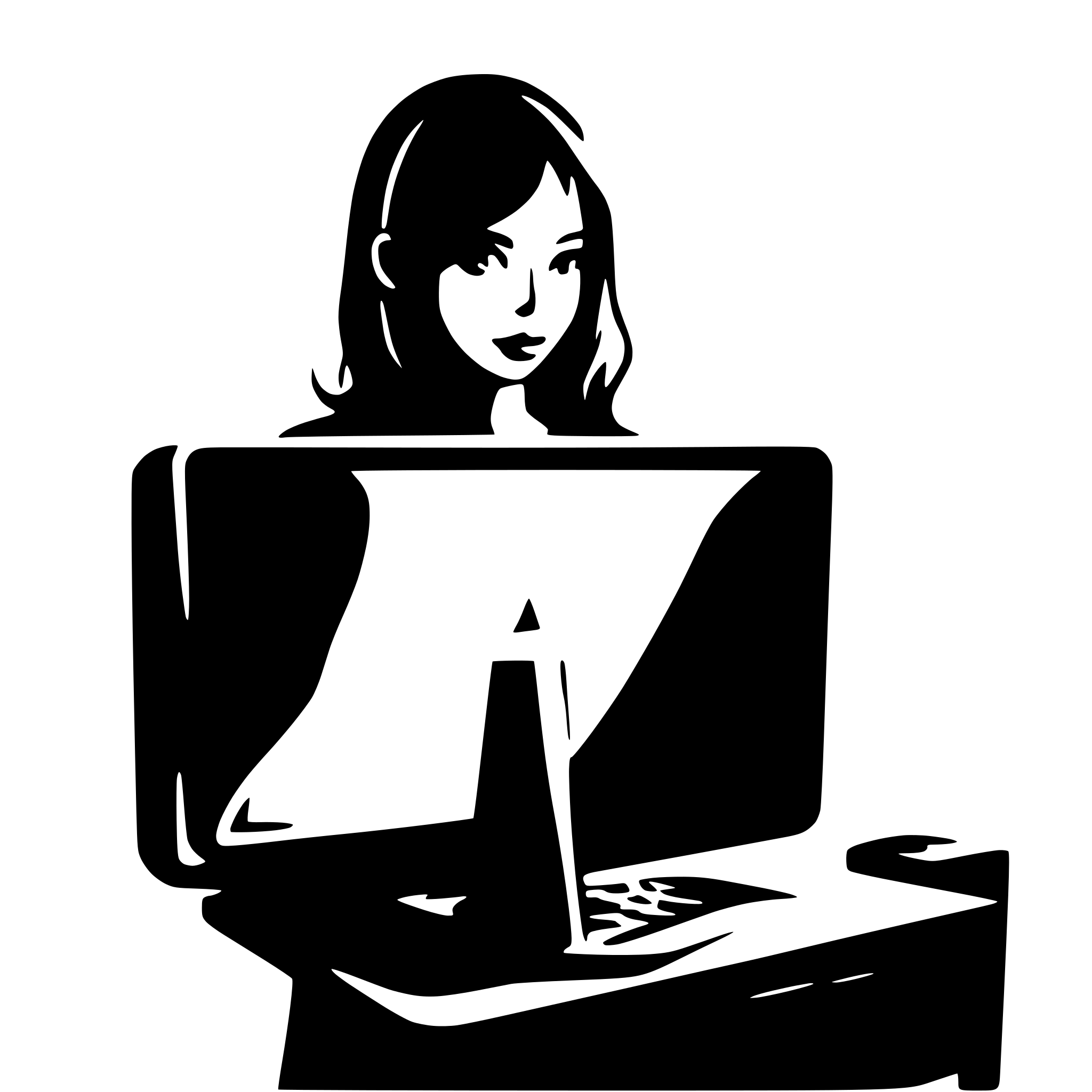 AI-generated SVG of a student behind a computer