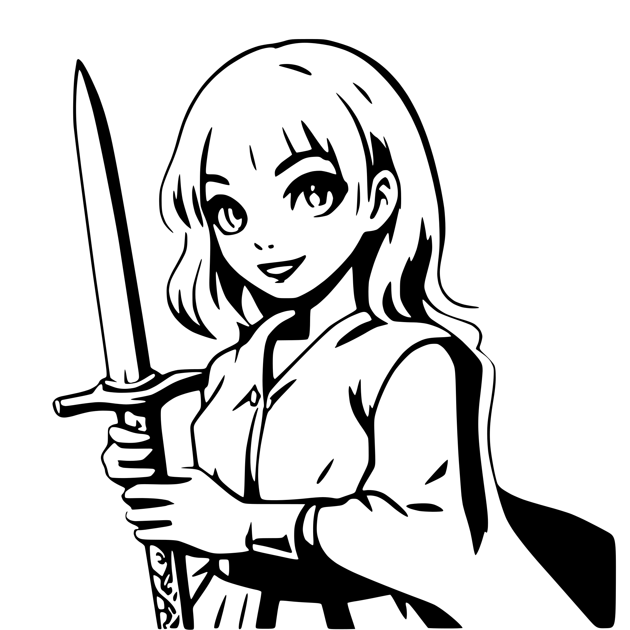 AI-generated SVG of 'girl with enchanted sword'