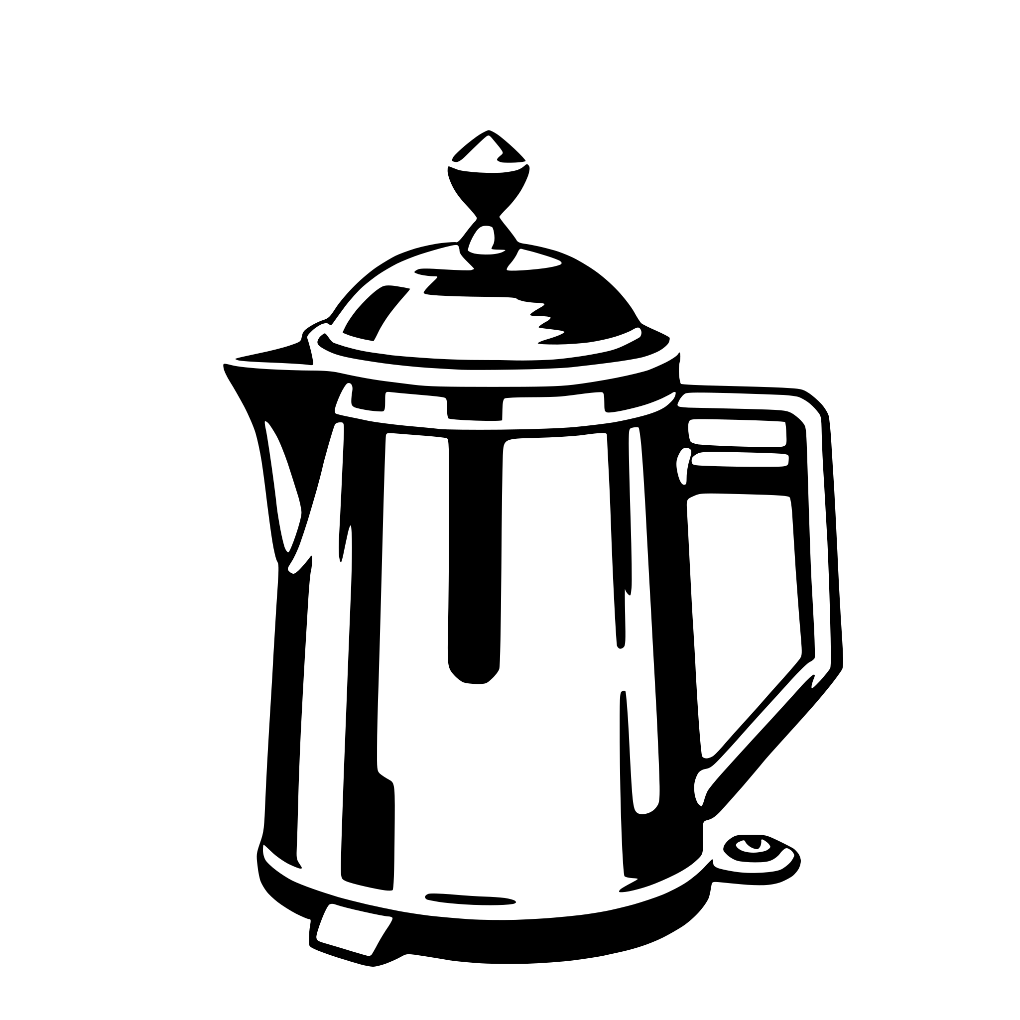 The SVG shows a simple line drawing of a coffee pot. The coffee pot has a cylindrical body with a flared opening at the top, which is likely the spout. There is a handle on the side of the pot, and a small, pointed spout at the top. The pot is depicted in a three-quarter view, with the front facing the viewer and the side facing to the right. The SVG is minimalistic, with no additional details or background elements. 