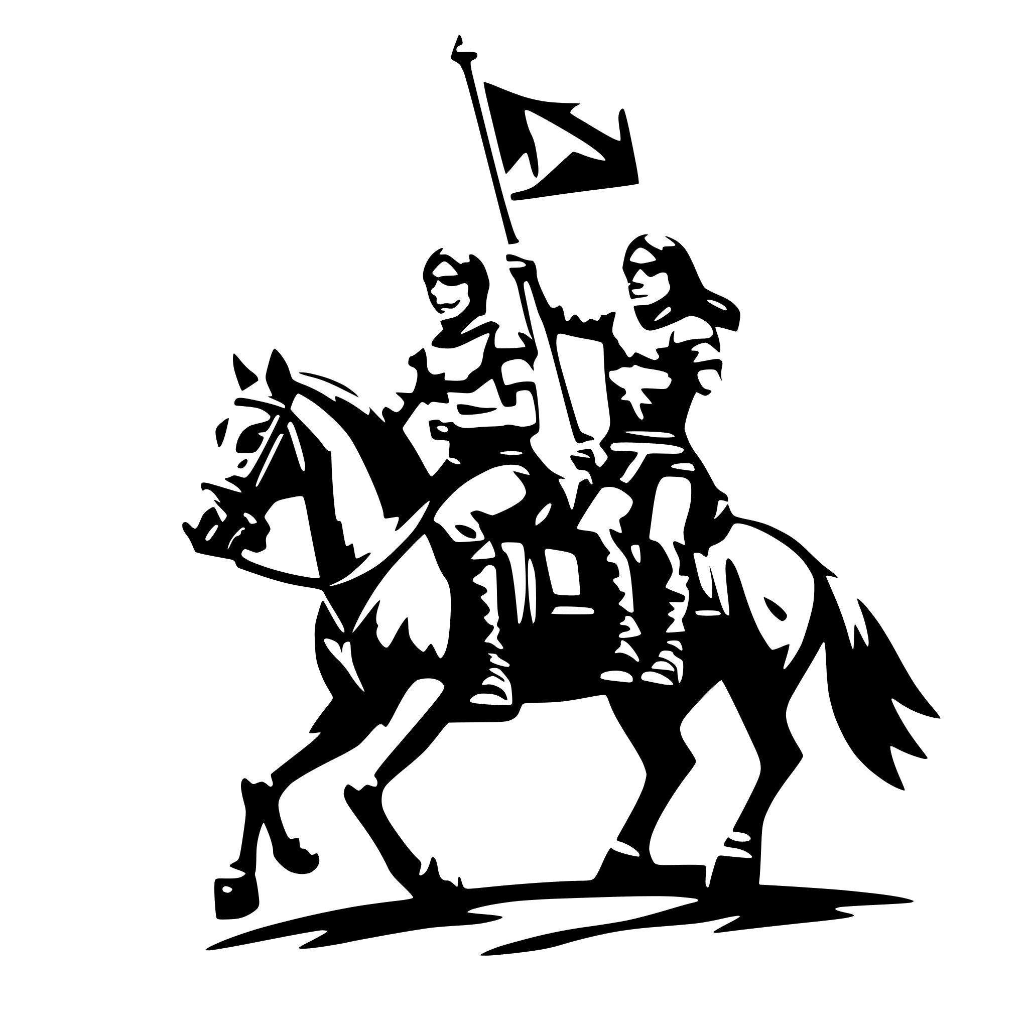 AI-generated SVG of 'Horsemen Riding while holding a triangled shape flag'