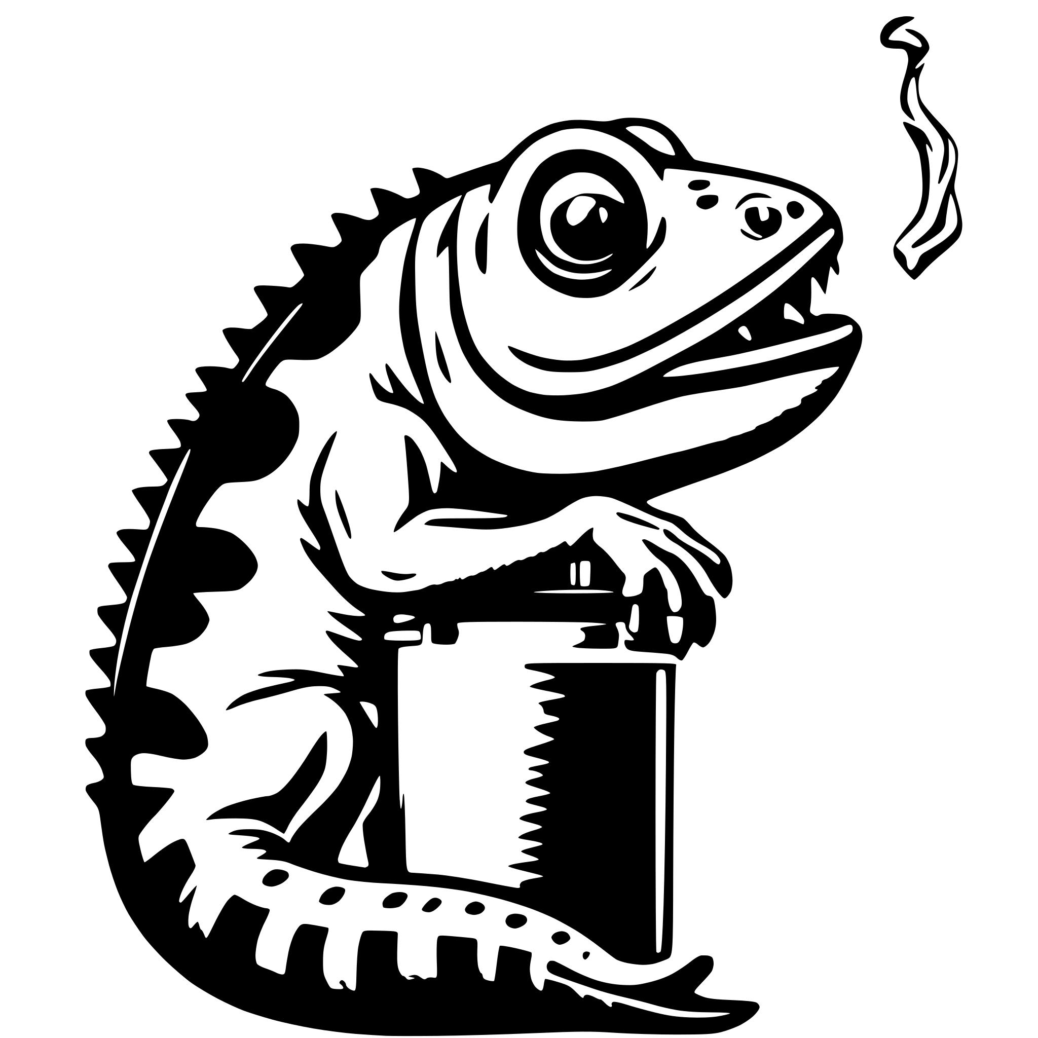 AI-generated SVG of 'chameleon holding spraycan with tail'