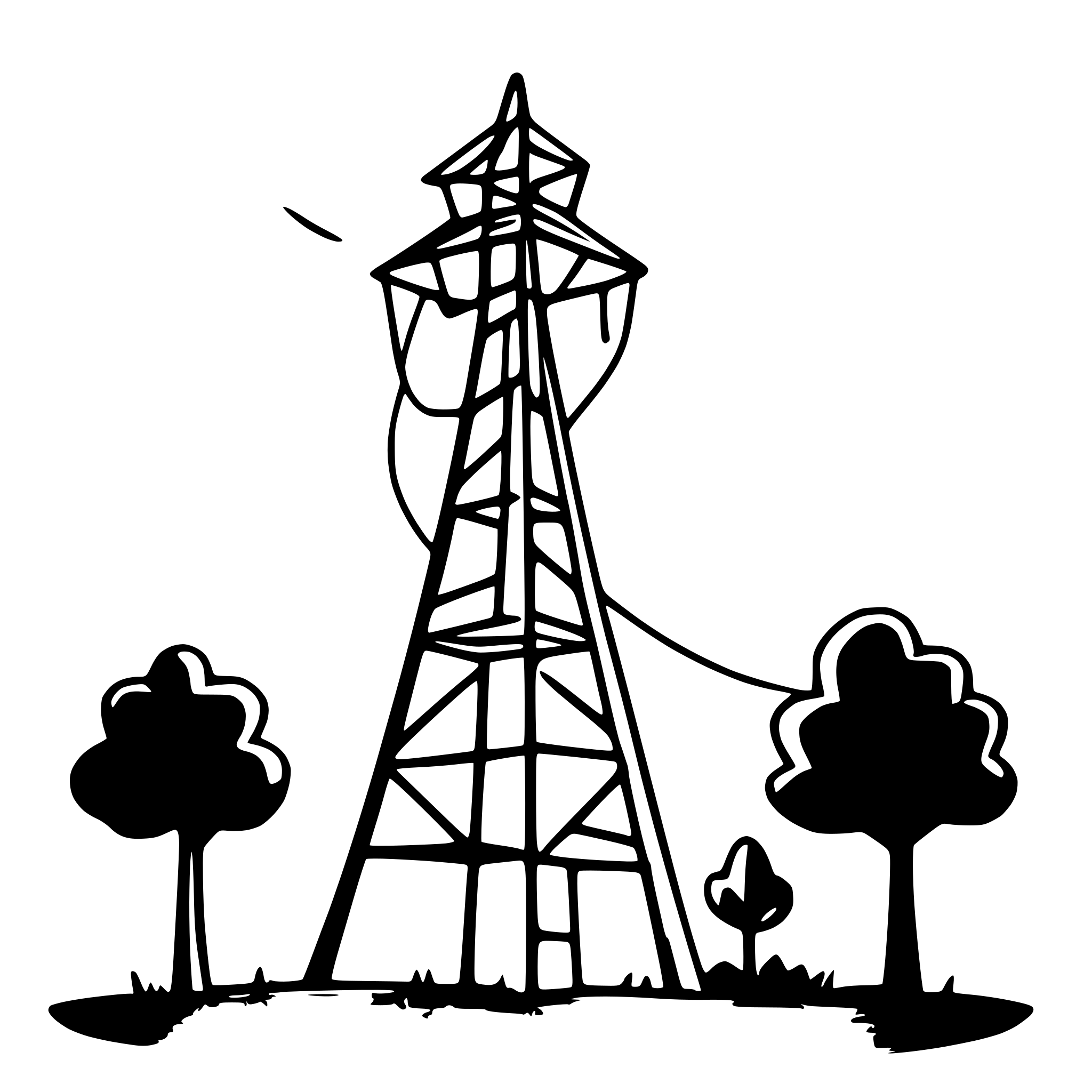 AI-generated SVG of a power line tower, soft drawing, cartoonish