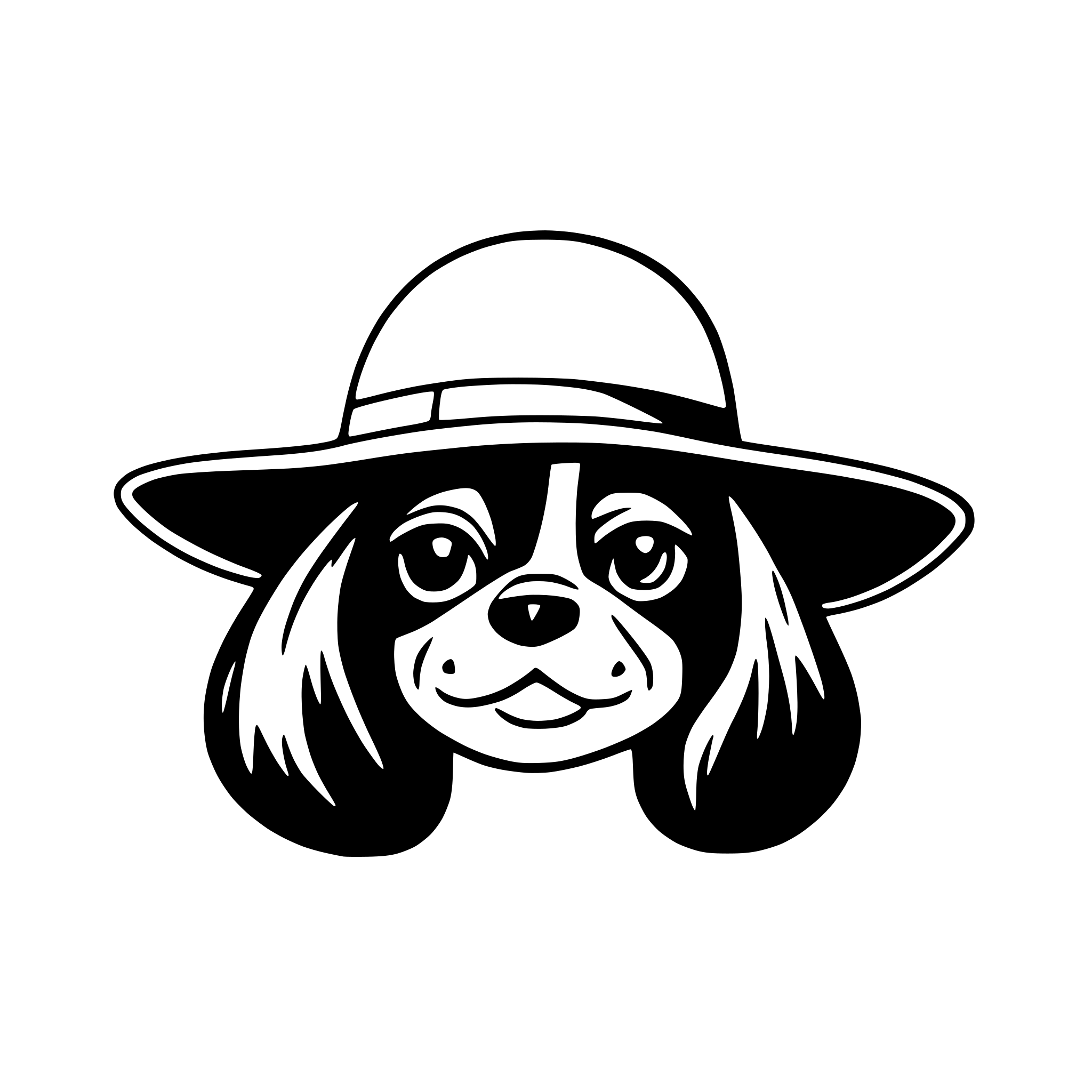 AI-generated SVG of a only the head of a cavalier King Charles spaniel with a sombrero.