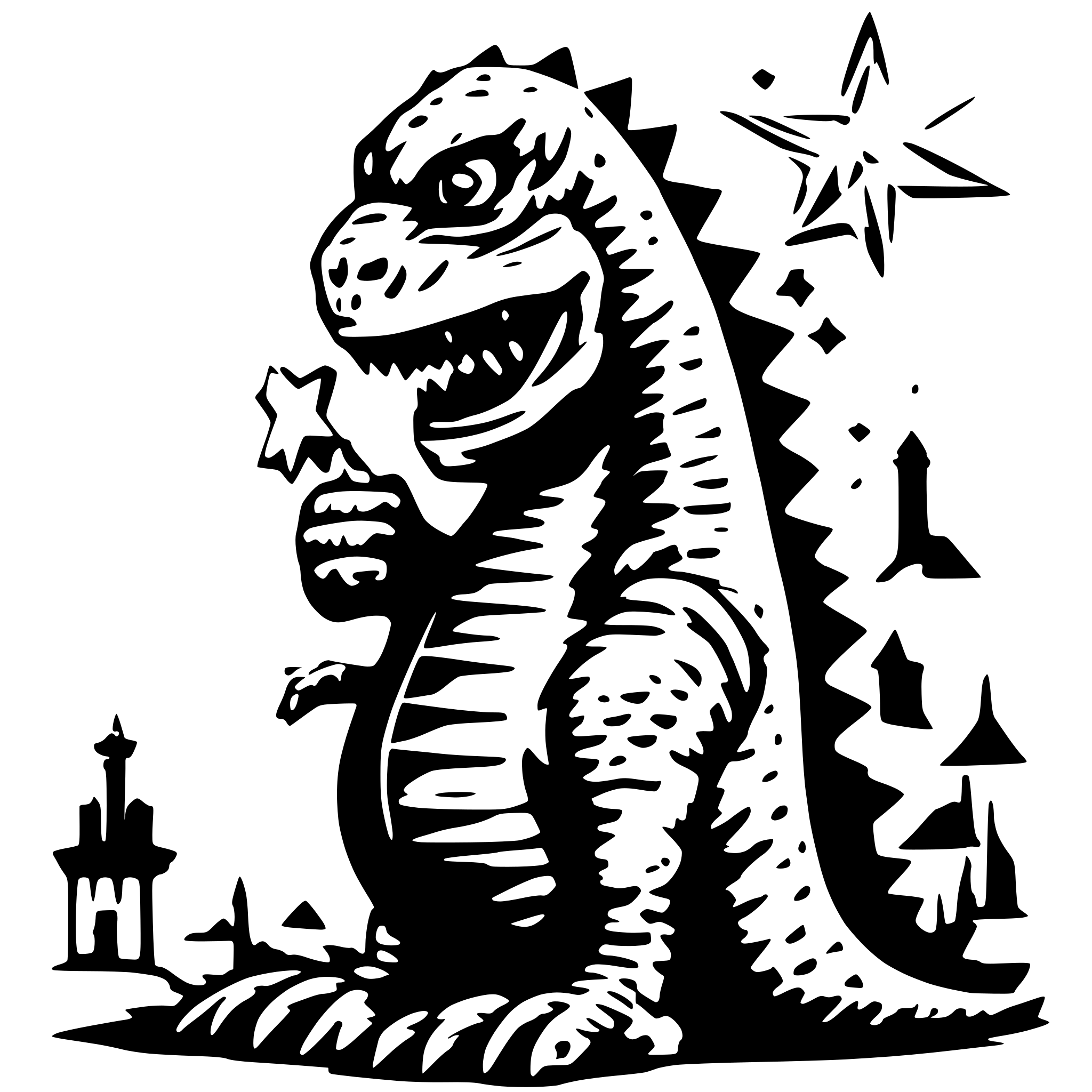 AI-generated SVG of a godzilla holding a star