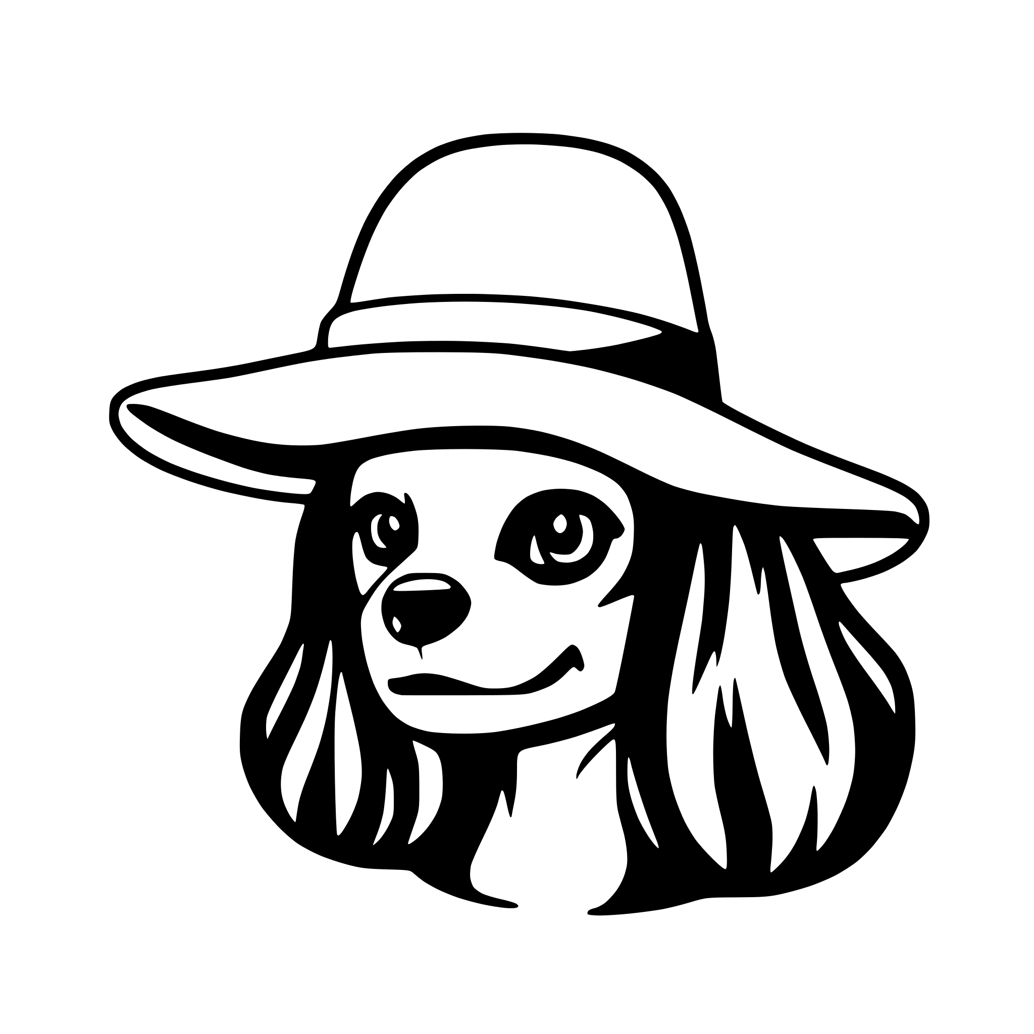 AI-generated SVG of a only the head of a cavalier King Charles spaniel with a sombrero.