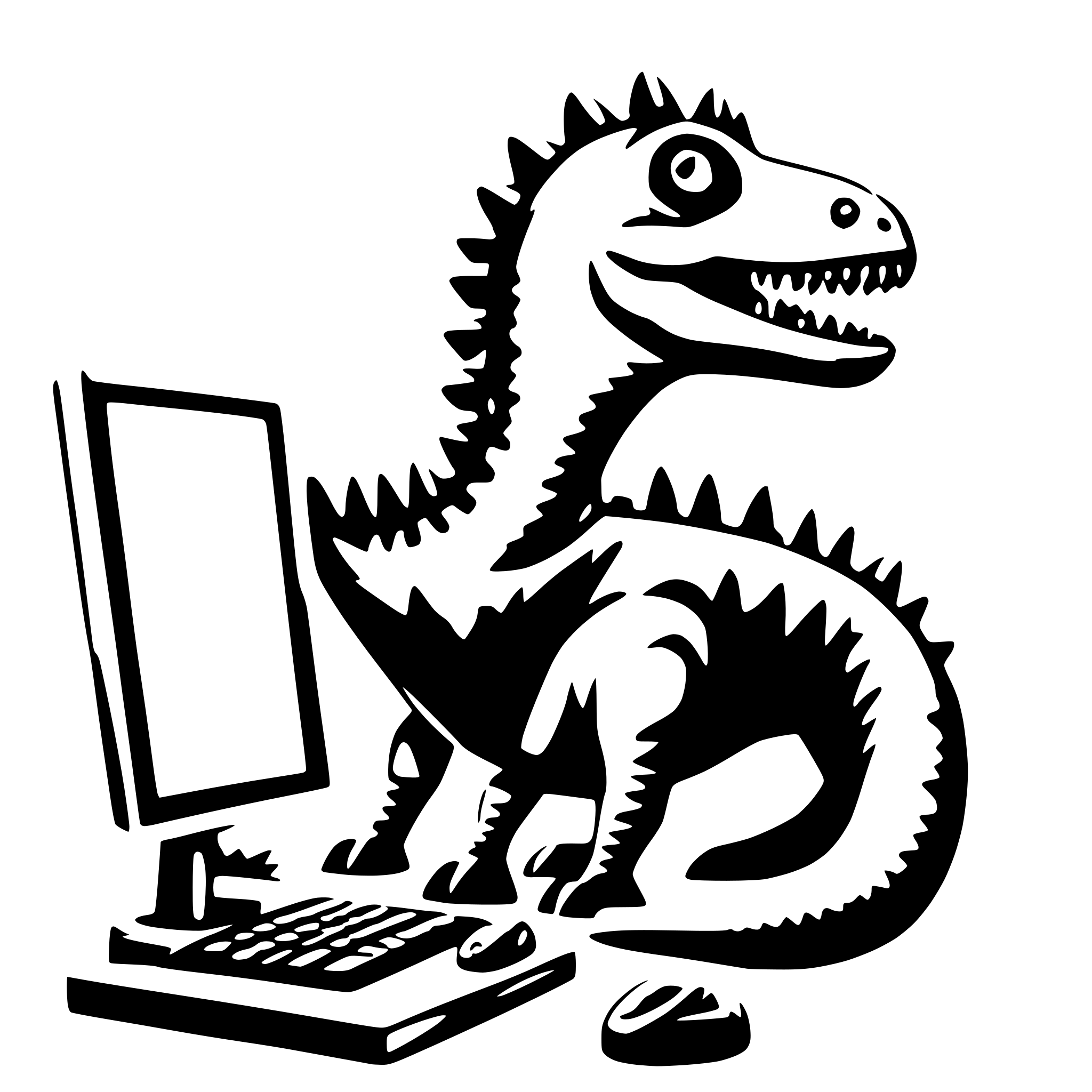 AI-generated SVG of 'dinosaur with computer'