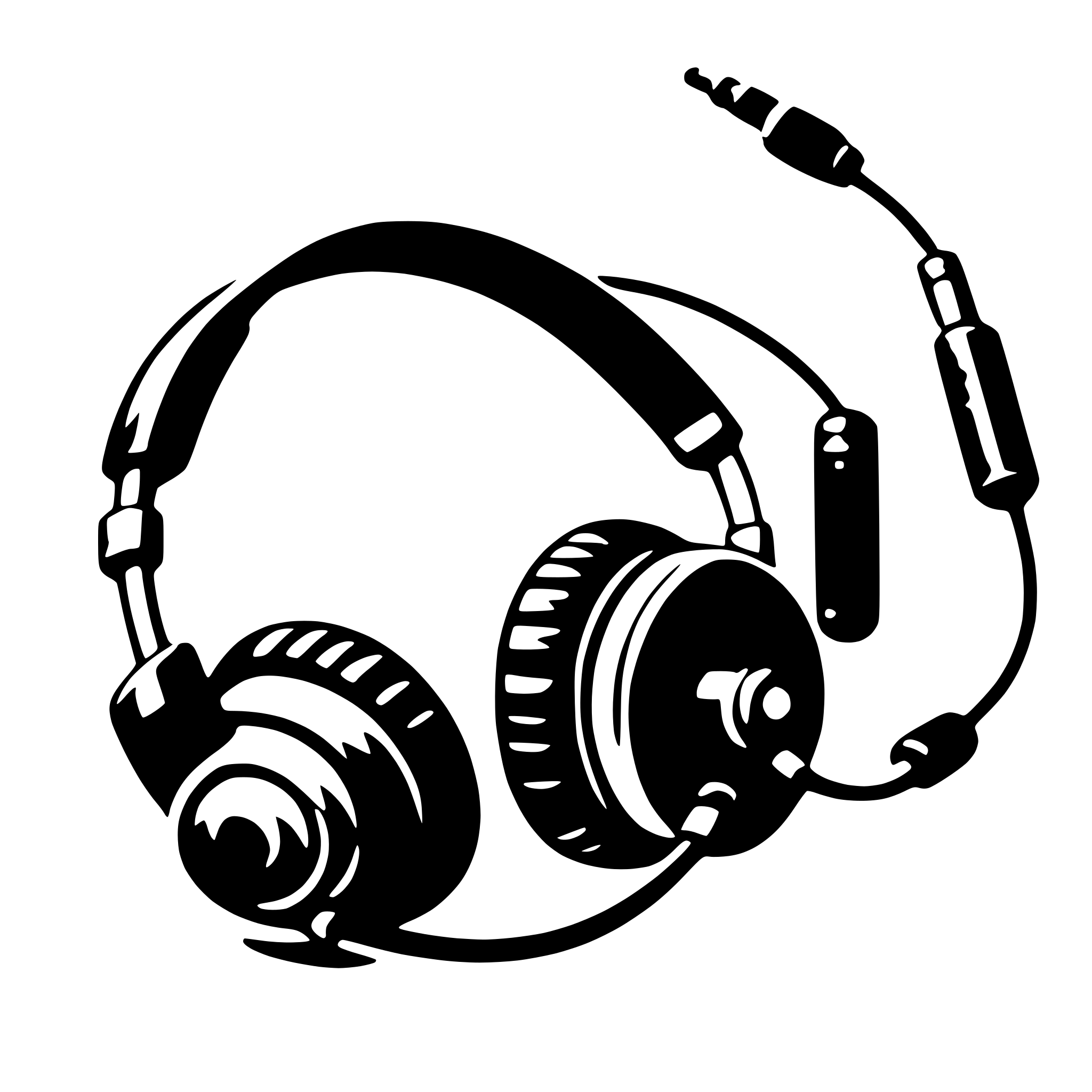 The SVG depicts a pair of headphones with a microphone attached to the left ear cup. The headphones have a padded headband and ear cups, and the microphone has a flexible boom arm that can be extended or retracted. The design is simple and iconic, commonly associated with audio equipment. 