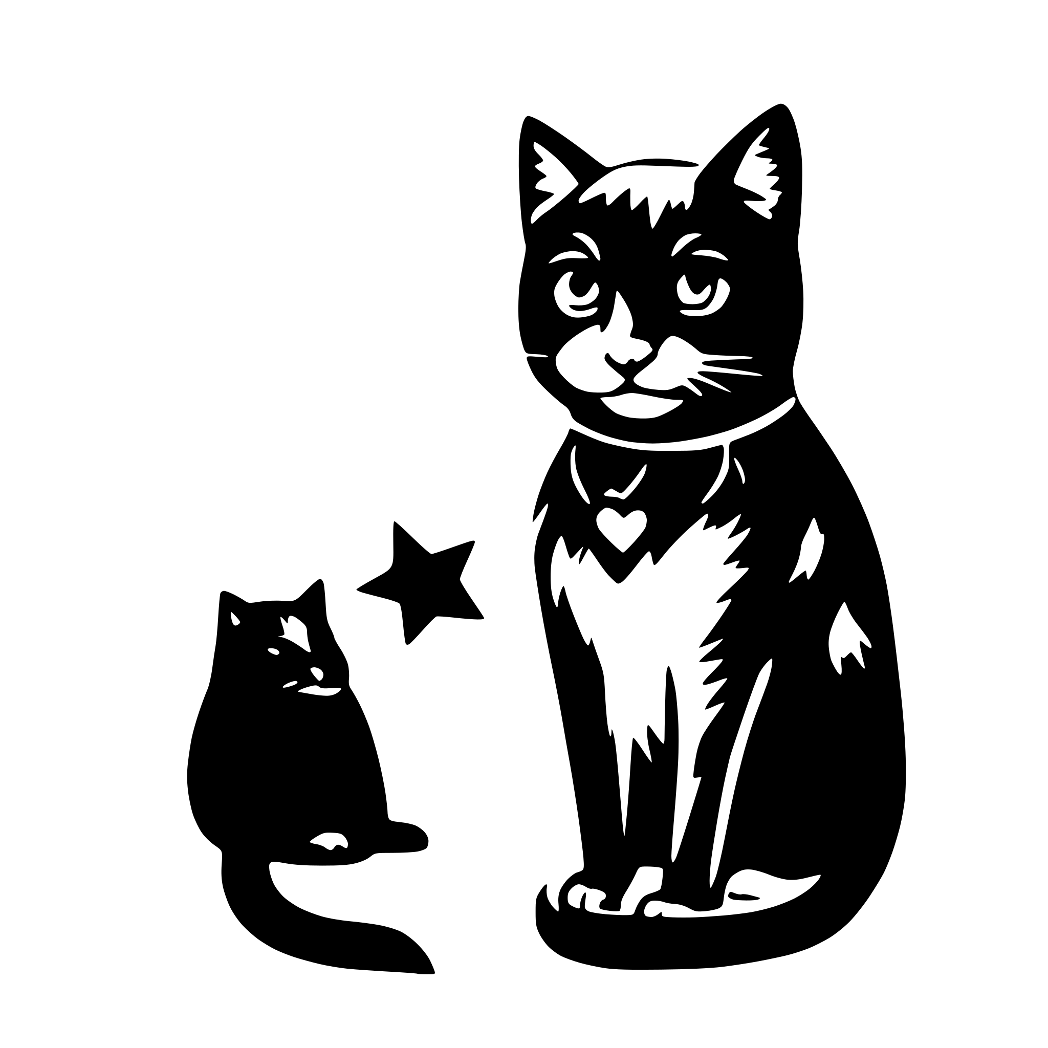 AI-generated SVG of 'Small black heart with cat or dog or star'