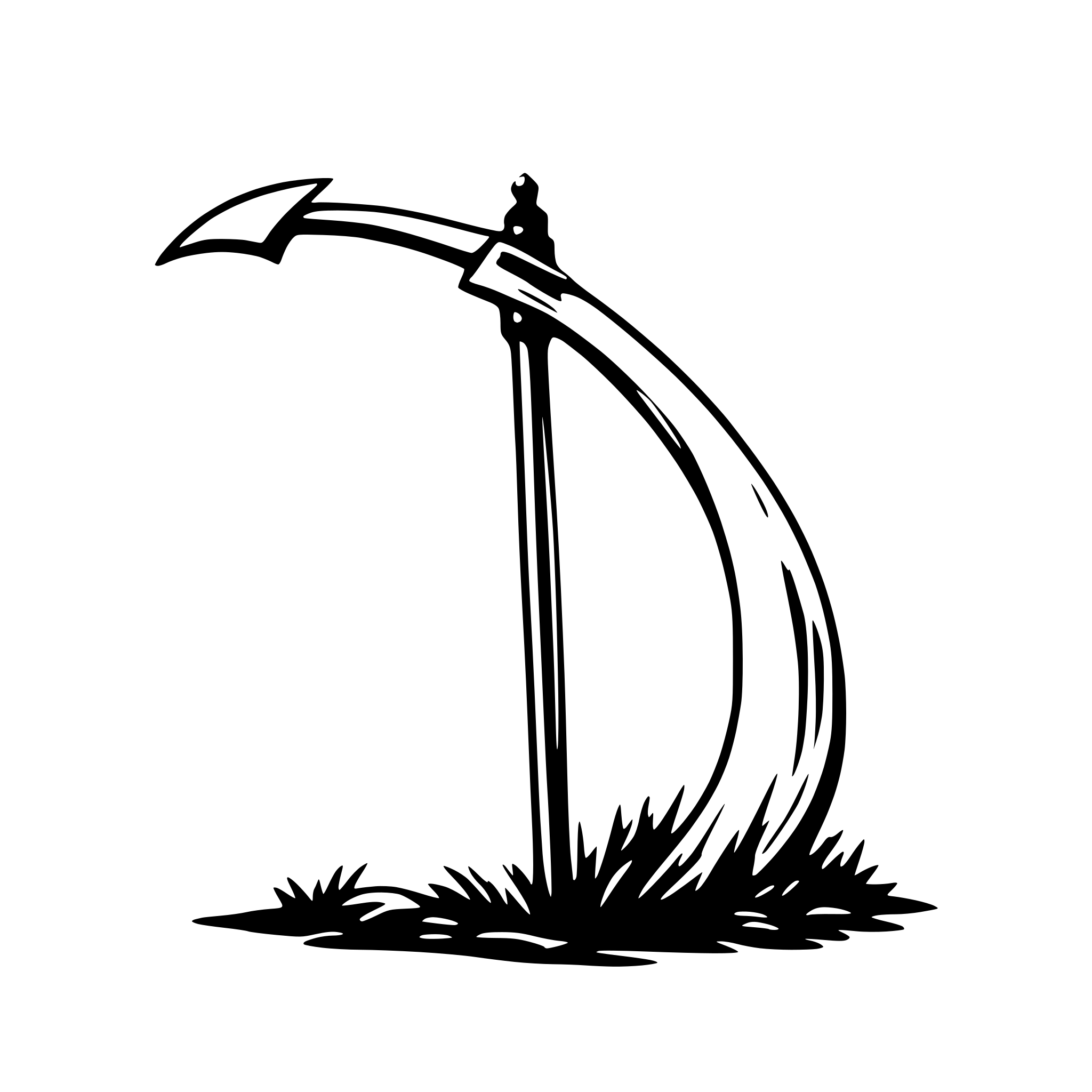 AI-generated SVG of 'hand sketched white scythe'