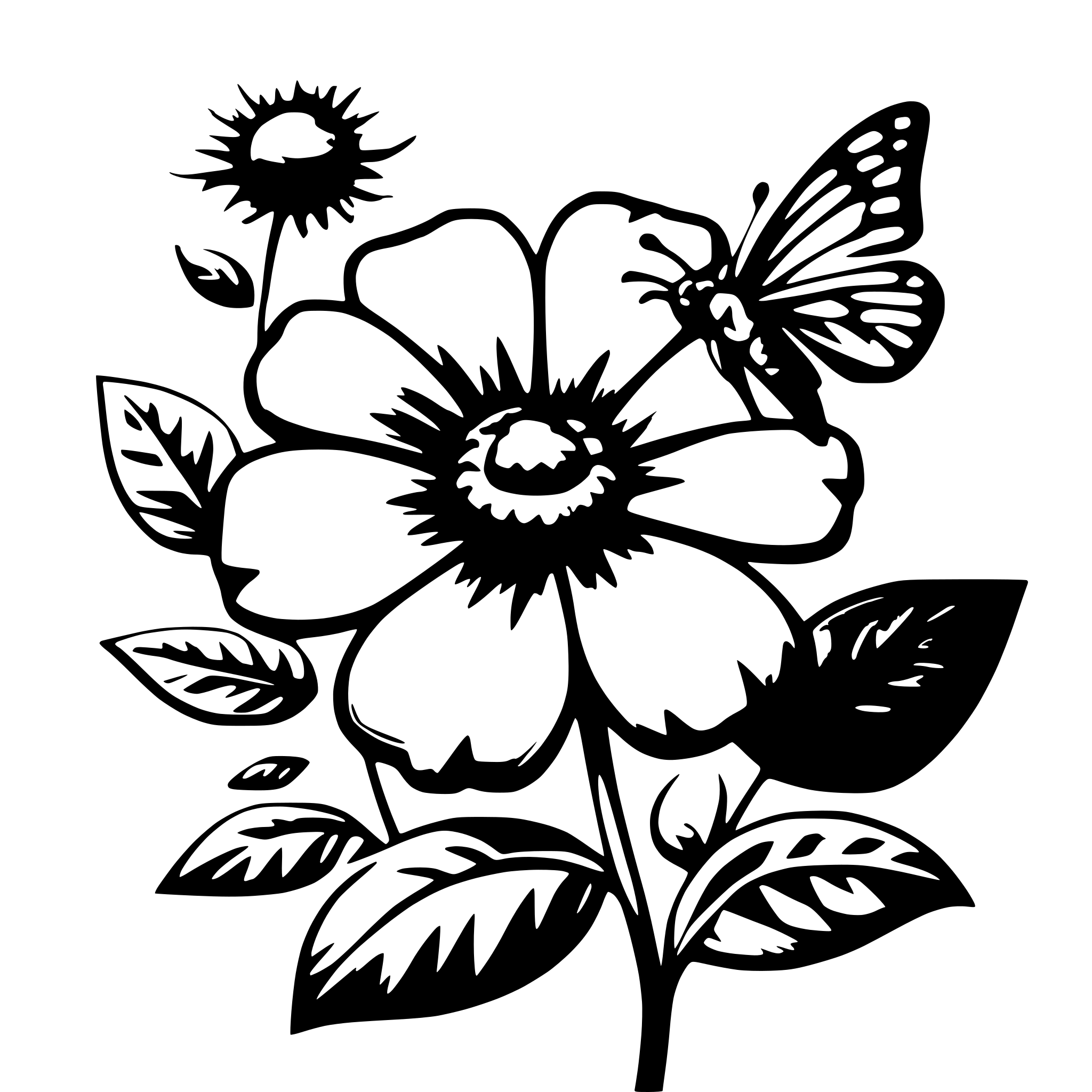 AI-generated SVG of a a pink flower with butterflies
