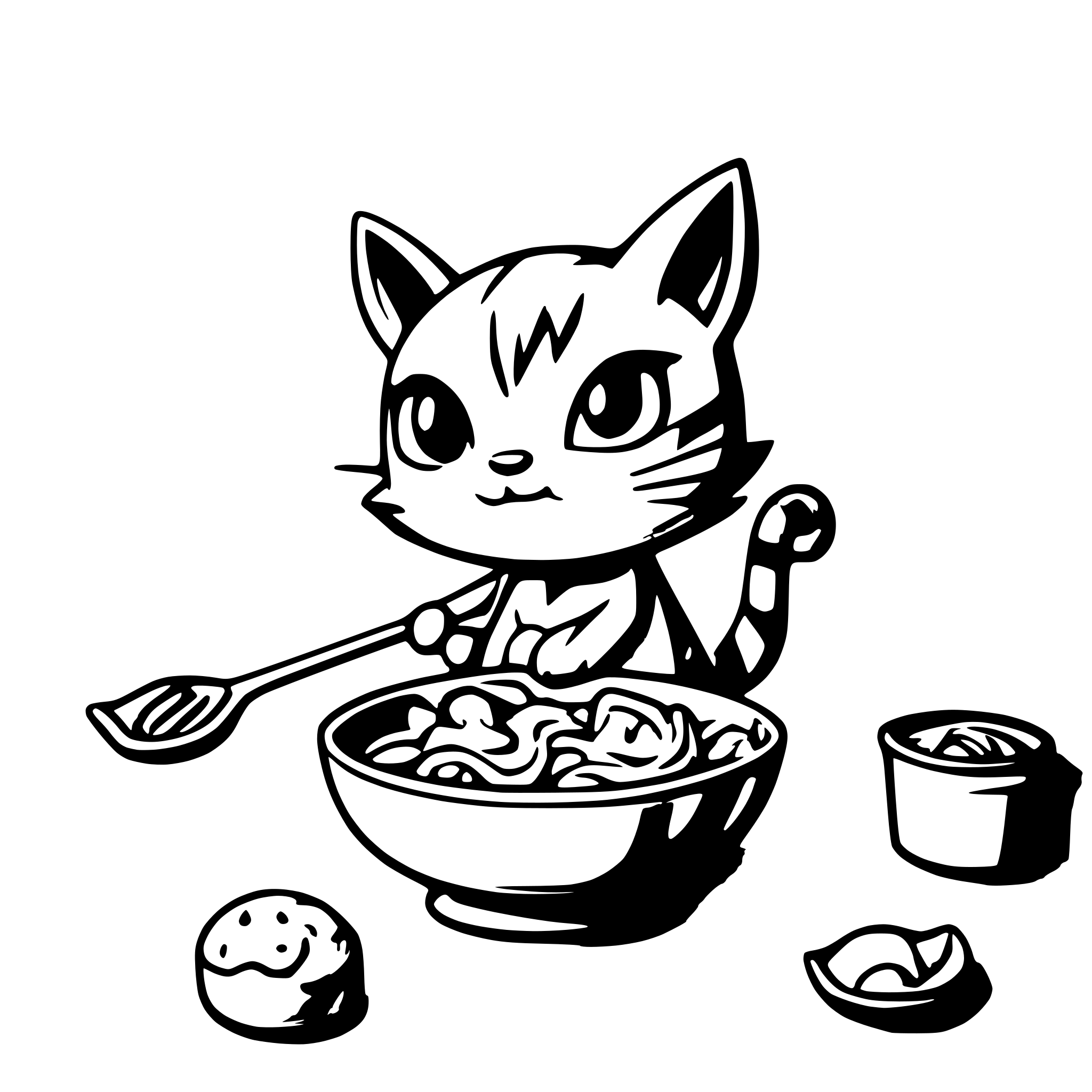 AI-generated SVG of a gato comiendo fideos con cara enojada