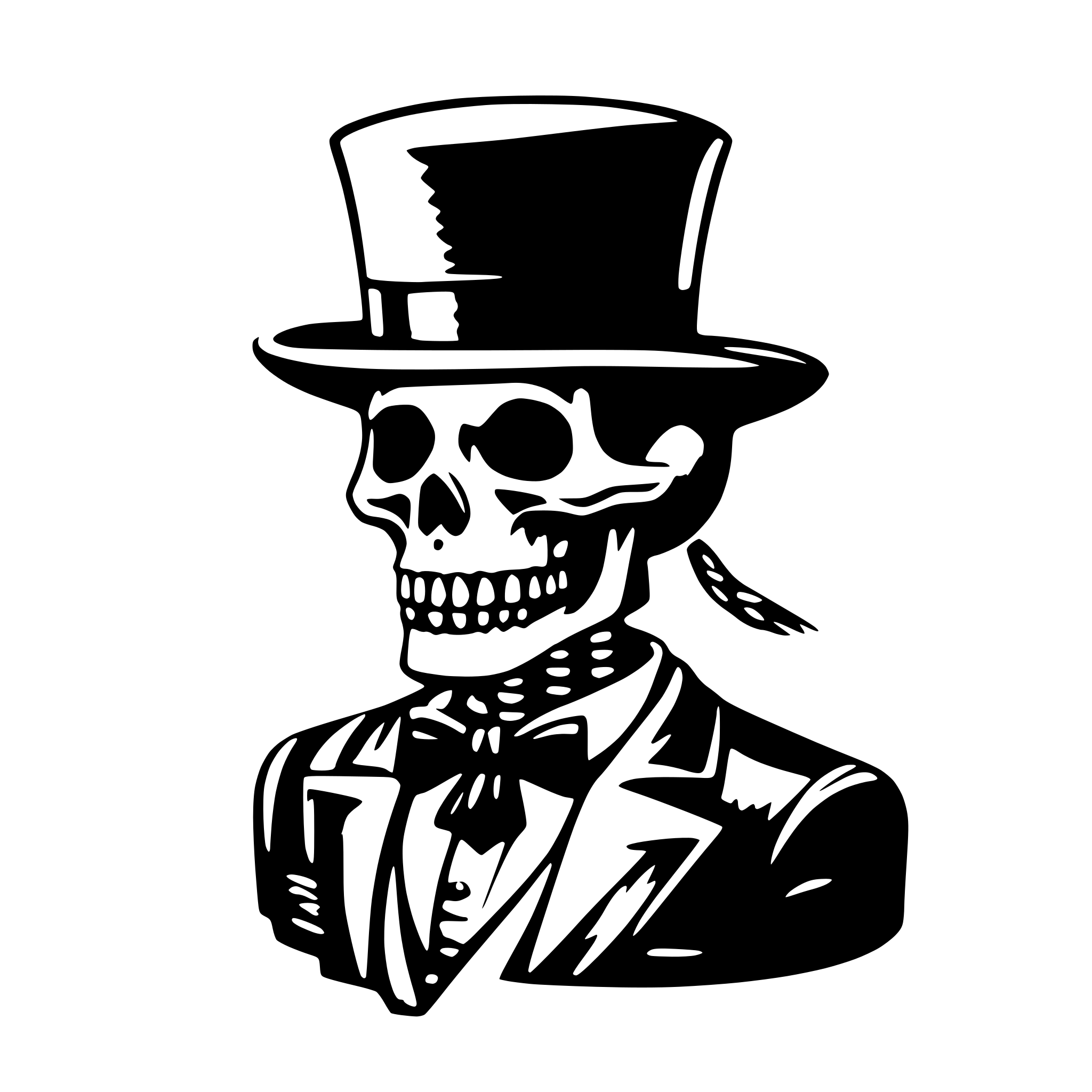 AI-generated SVG of a a skeleton with hat cylinder and a suits