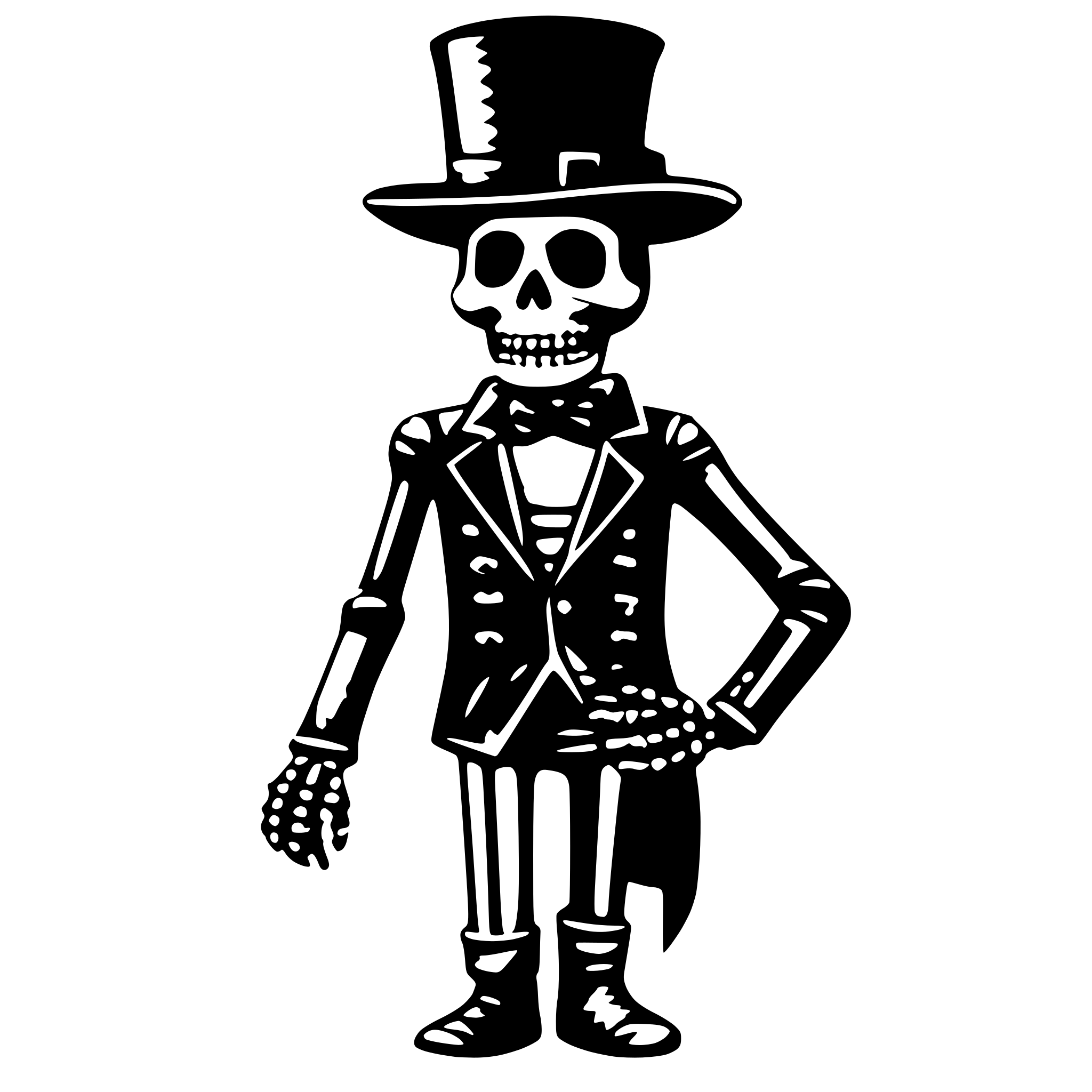 AI-generated SVG of a a skeleton with hat cylinder and a suits