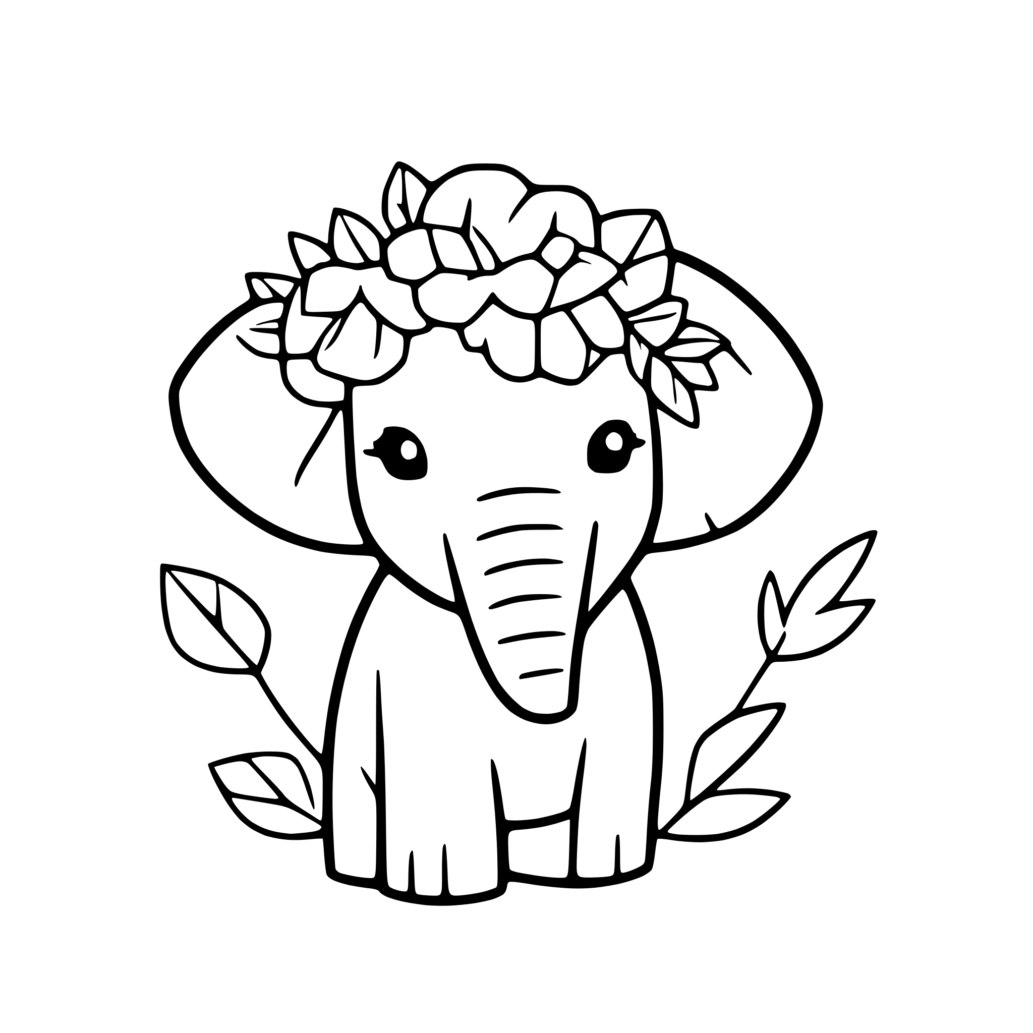 AI-generated SVG of 'elephant with floral crown'