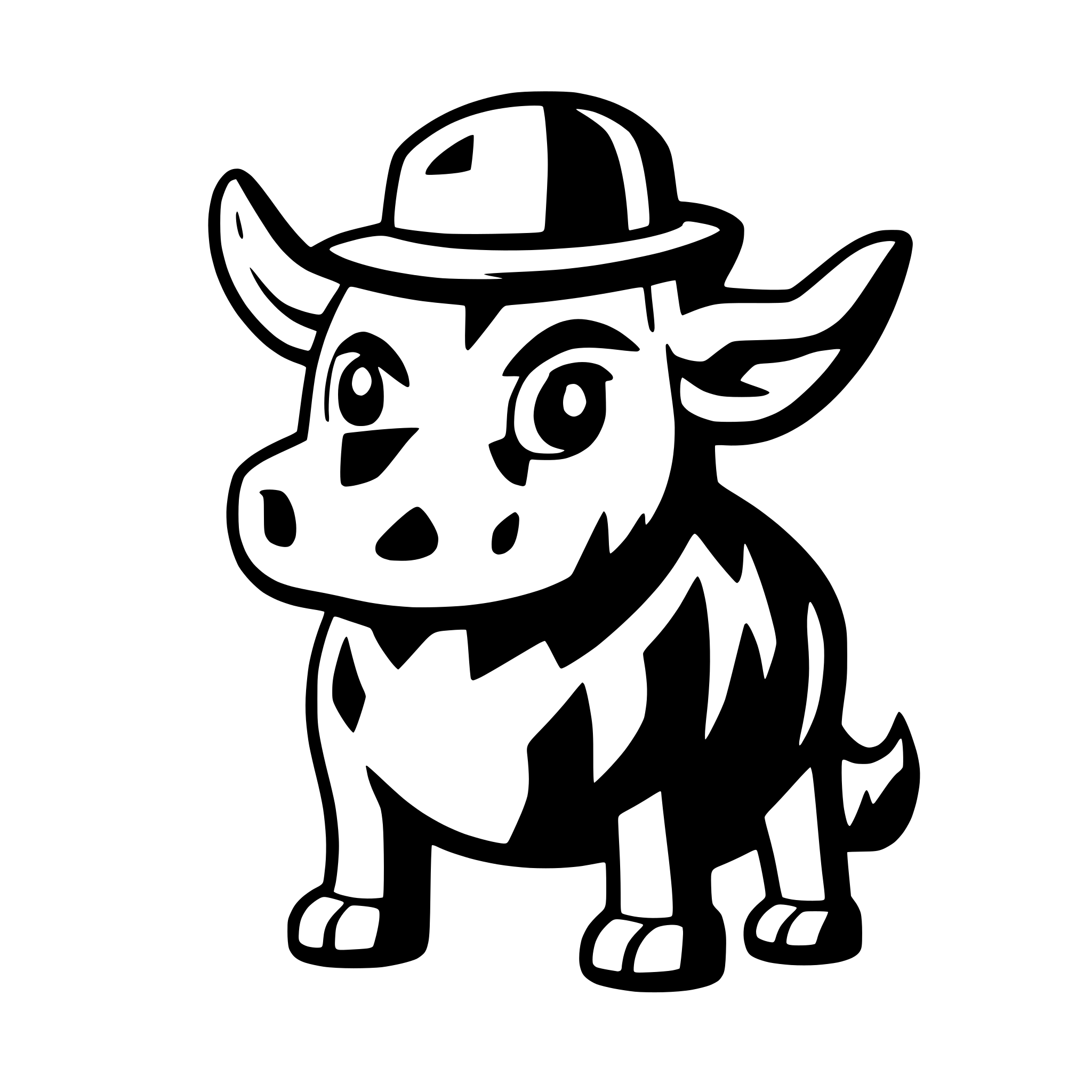 AI-generated SVG of a Stylized bull, black and white on transparent background, in wild west style