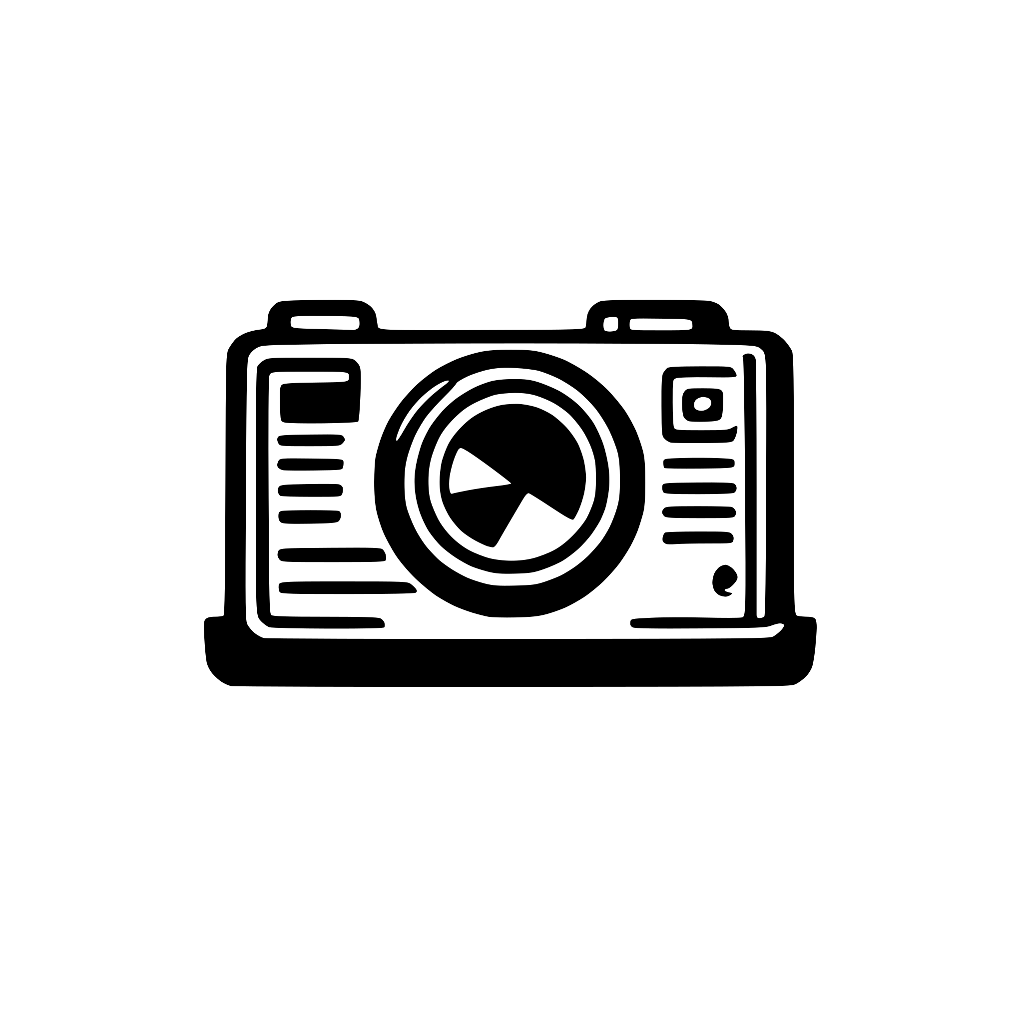 AI-generated SVG of a Create a minimalist vector SVG logo icon featuring a modern, soft-edged camera outline in a smooth horizontal rectangle shape. At the center, include a circular aperture formed by six geometric blades, evenly spaced, resembling a camera shutter. Inside the aperture, integrate a stylized iris or eye, abstract and tech-inspired, without sharp realism. Use a vibrant gradient that transitions from deep violet-blue (#6246EA) to electric pink (#FC5A6D) and light coral (#FD746C). The overall design sho