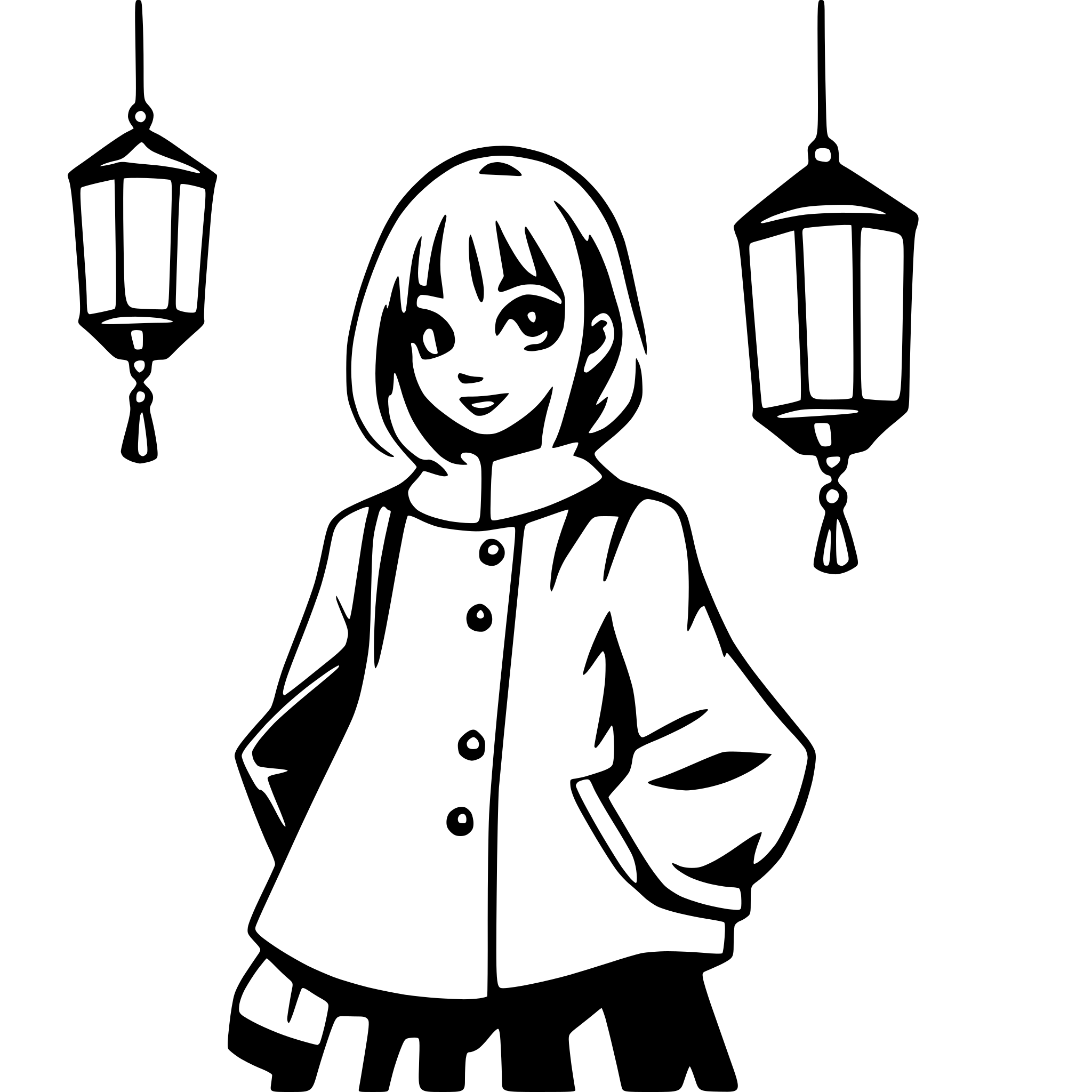 AI-generated SVG of 'girl with floating lanterns'