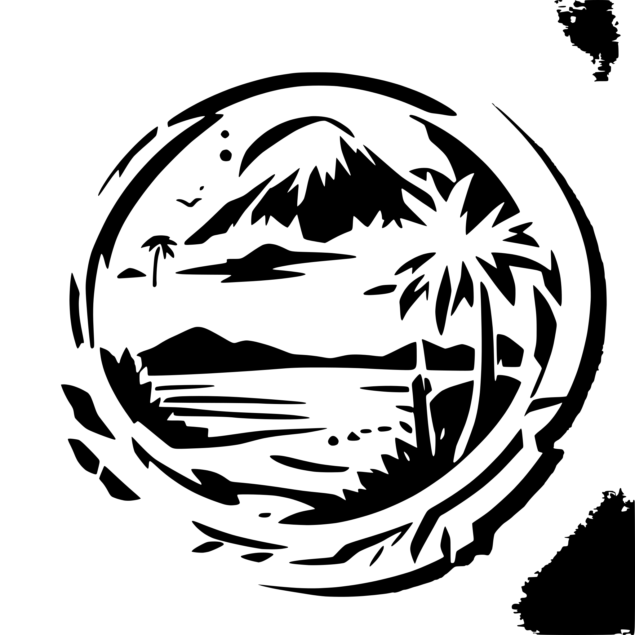 AI-generated SVG of a Create a clean, vector-style logo for 'LA Resort Ligao', a tropical Philippine village resort. The design should feature a coral-orange volcano (inspired by Mt. Mayon) on the right, a traditional stilt hut with a palm tree on the left, a golden yellow sunset in the background, and flying birds for added atmosphere. Use a tropical sunrise color palette: coral orange, deep teal, and golden yellow. The text 'LA RESORT' should be in bold serif font below the scene in coral orange, and 'LIGAO' in sma