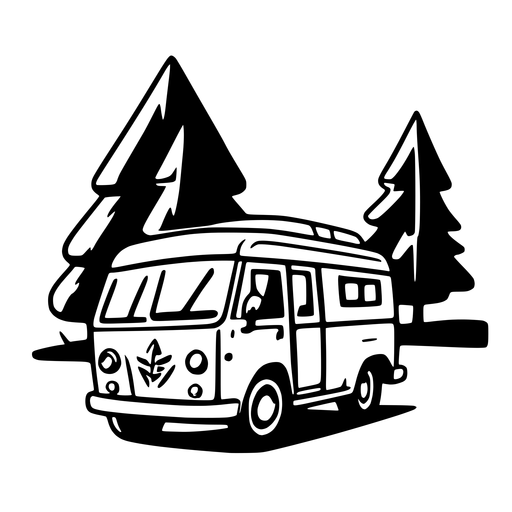AI-generated SVG of a A cute, simple illustration of a camper van pulling into a campground. Long shot, profile viewpoint. AI-generated SVG of a A cute, simple illustration of a camper van pulling into a campground. Long shot, profile viewpoint.