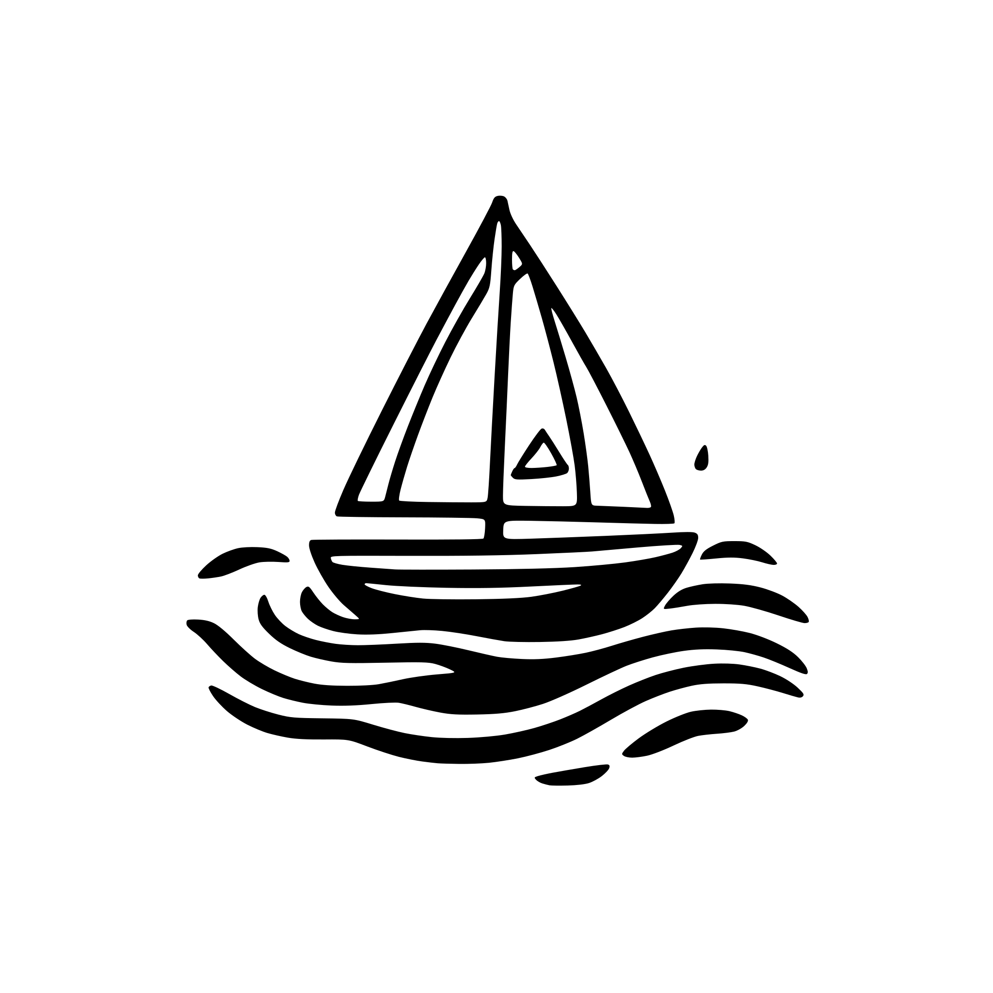 AI-generated SVG of a simple 2d sailbot icon on 2 water waves