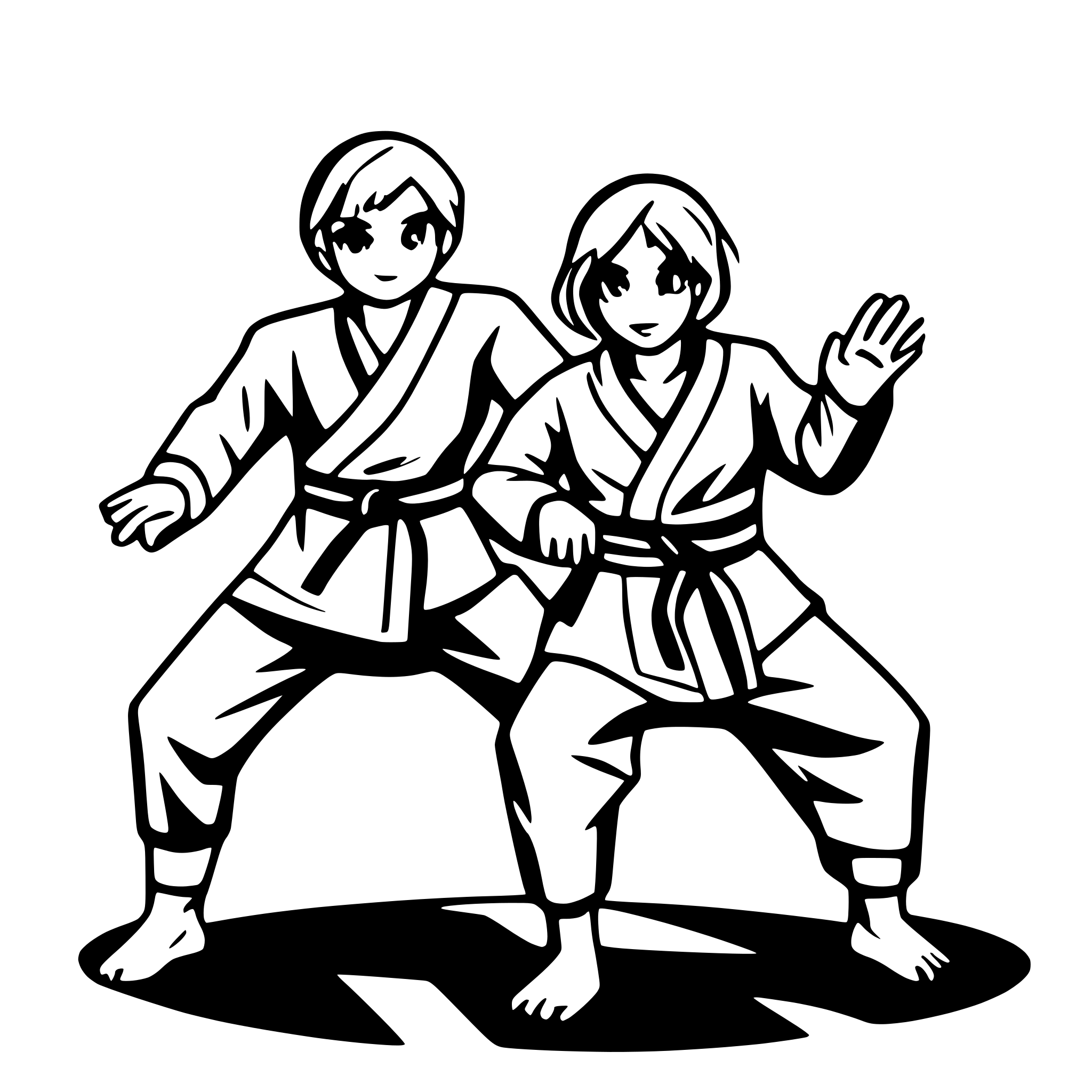 AI-generated SVG of a a manga style line art drawing of two people doing judo where one is a woman  who is hip-throwing the other who is male