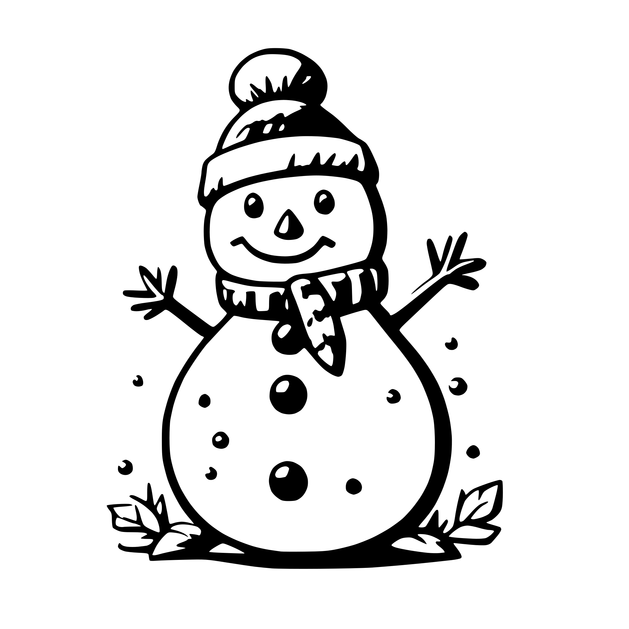 AI-generated SVG of a snowman with snowflakes around