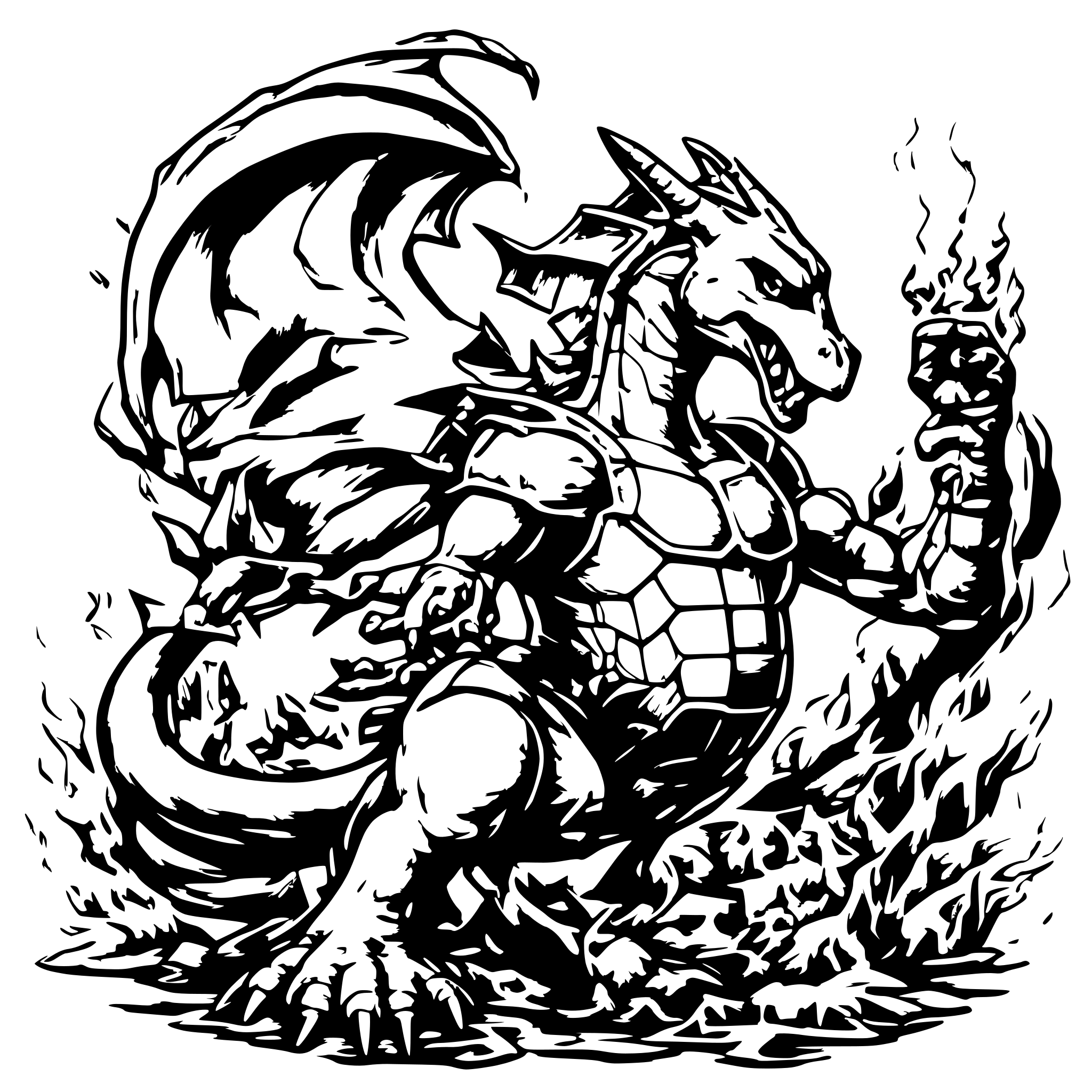 AI-generated SVG of 'Charizard blowing fire at blastoise'