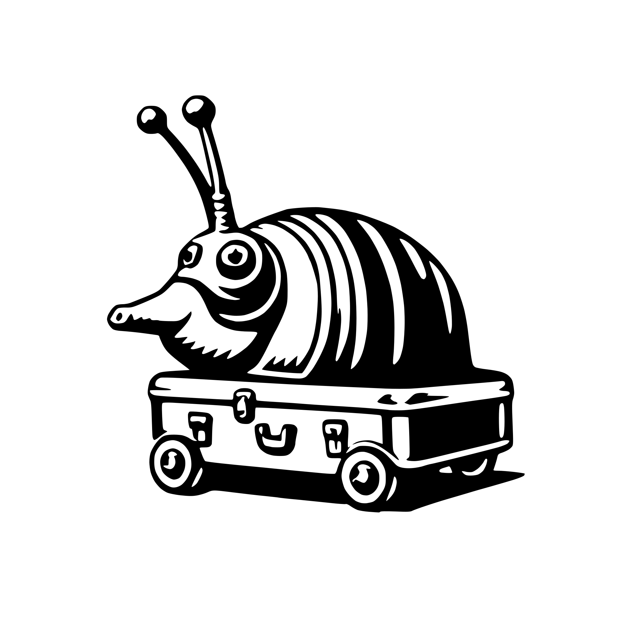 AI-generated SVG of a snail with suitcase