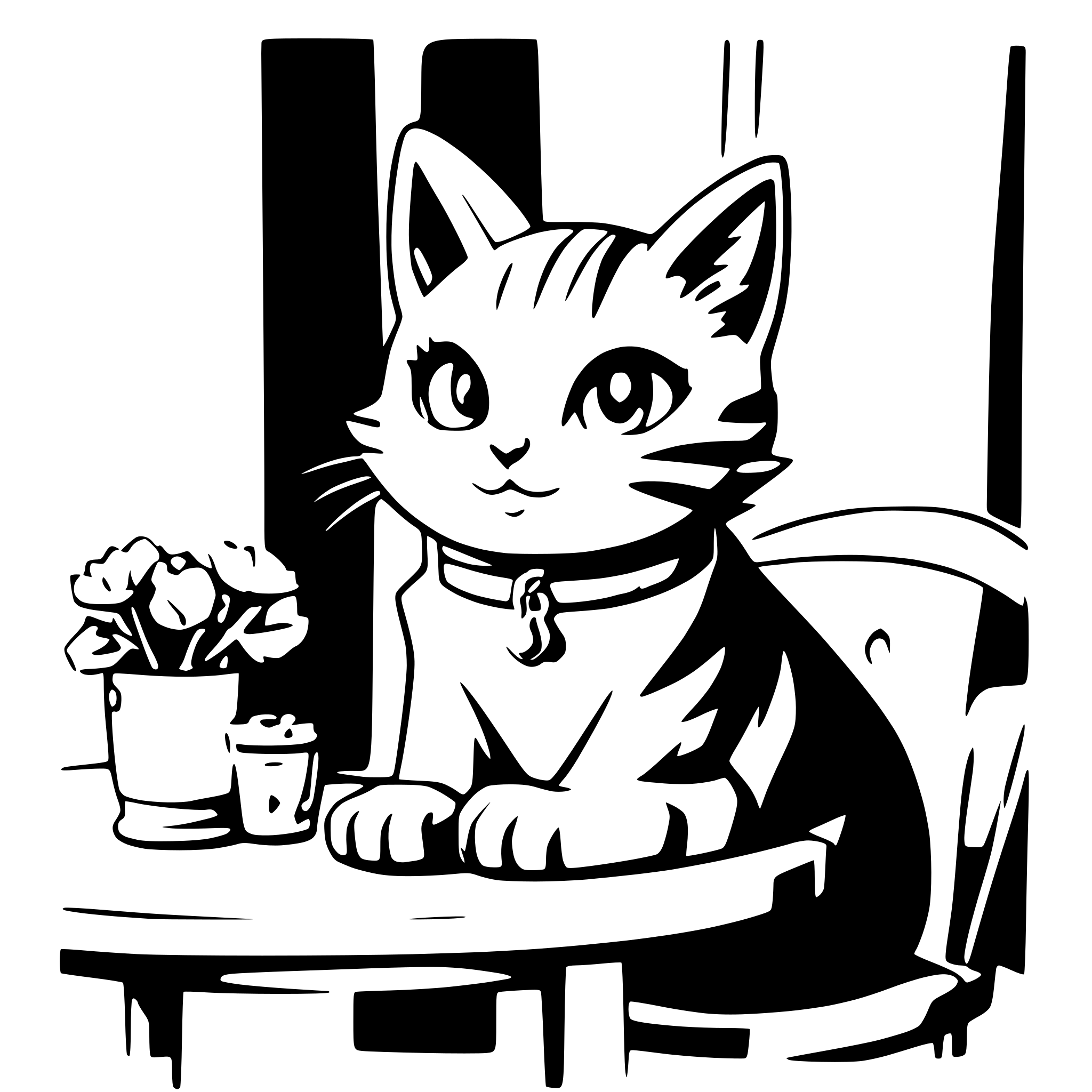 AI-generated SVG of a Cat sitting on table manga style