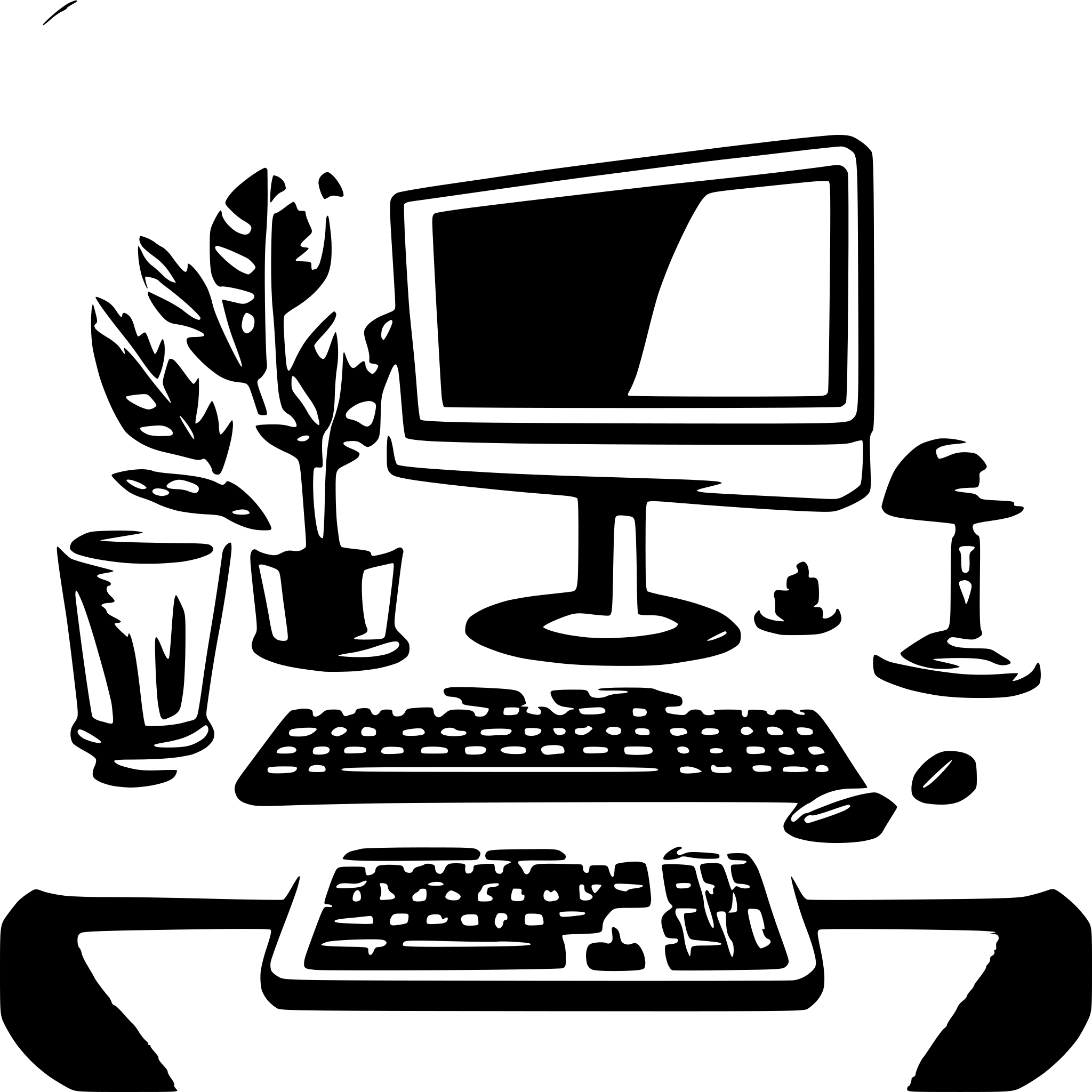 AI-generated SVG of 'A dual-monitor desktop setup with a keyboard and mouse.'