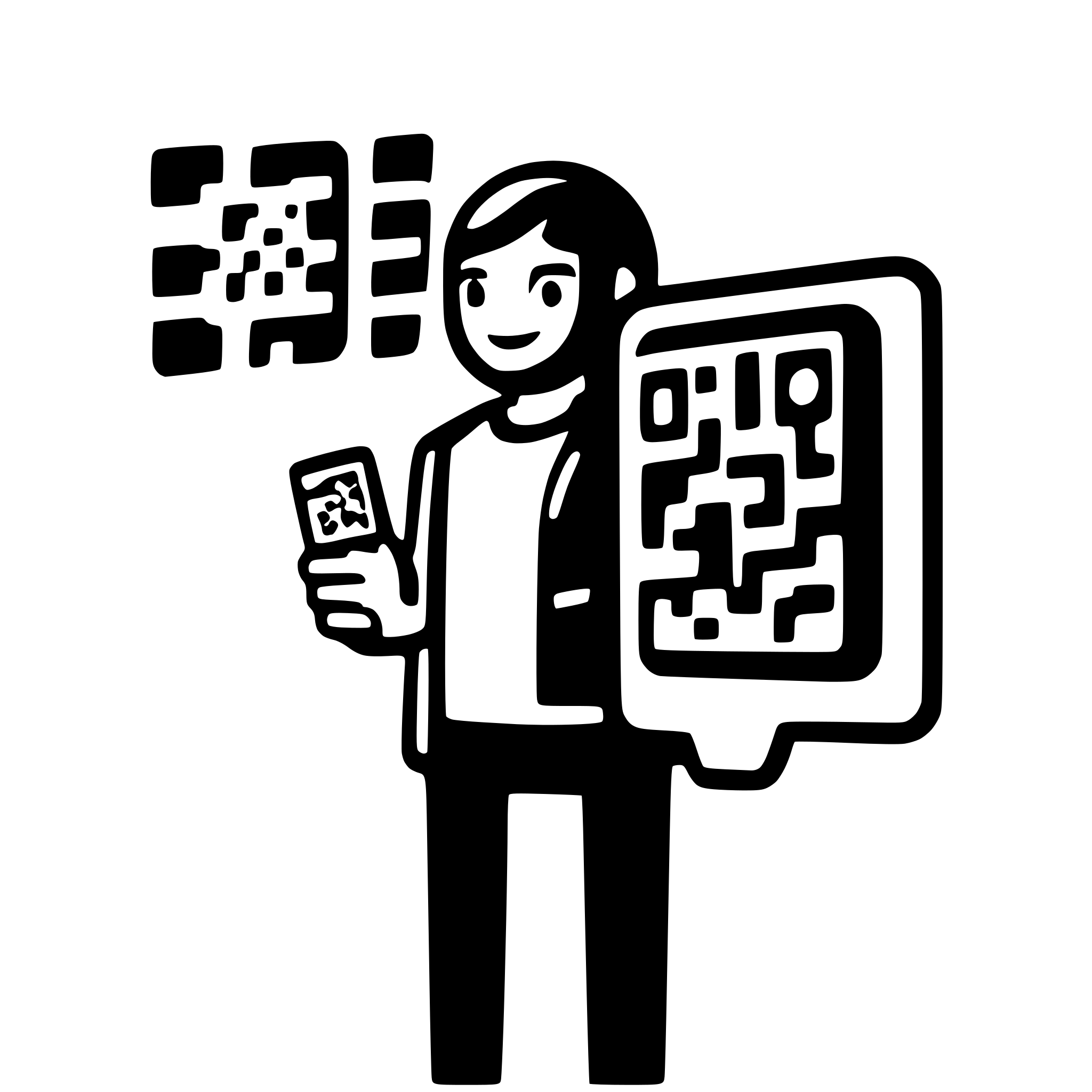 AI-generated SVG of a user scanning qr code from wall lamp and  xlsx icon in his pocket