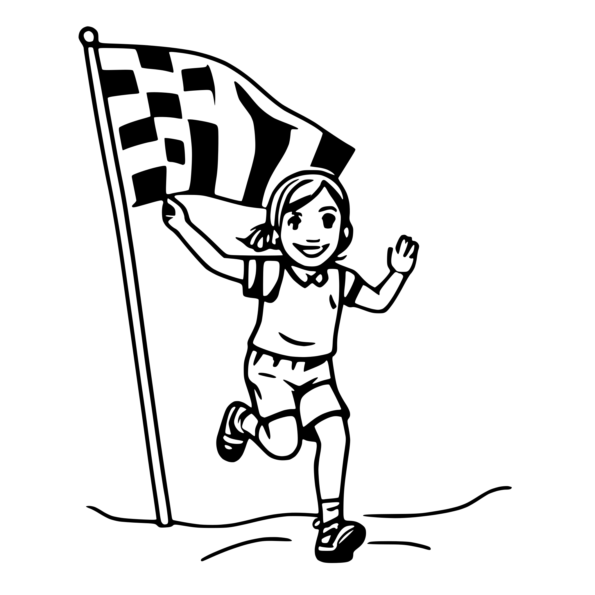AI-generated SVG of a scout children running around the flag