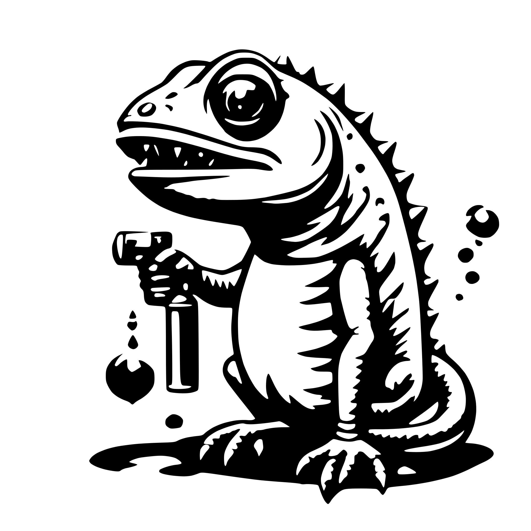 AI-generated SVG of 'angry chameleon with spraycan'