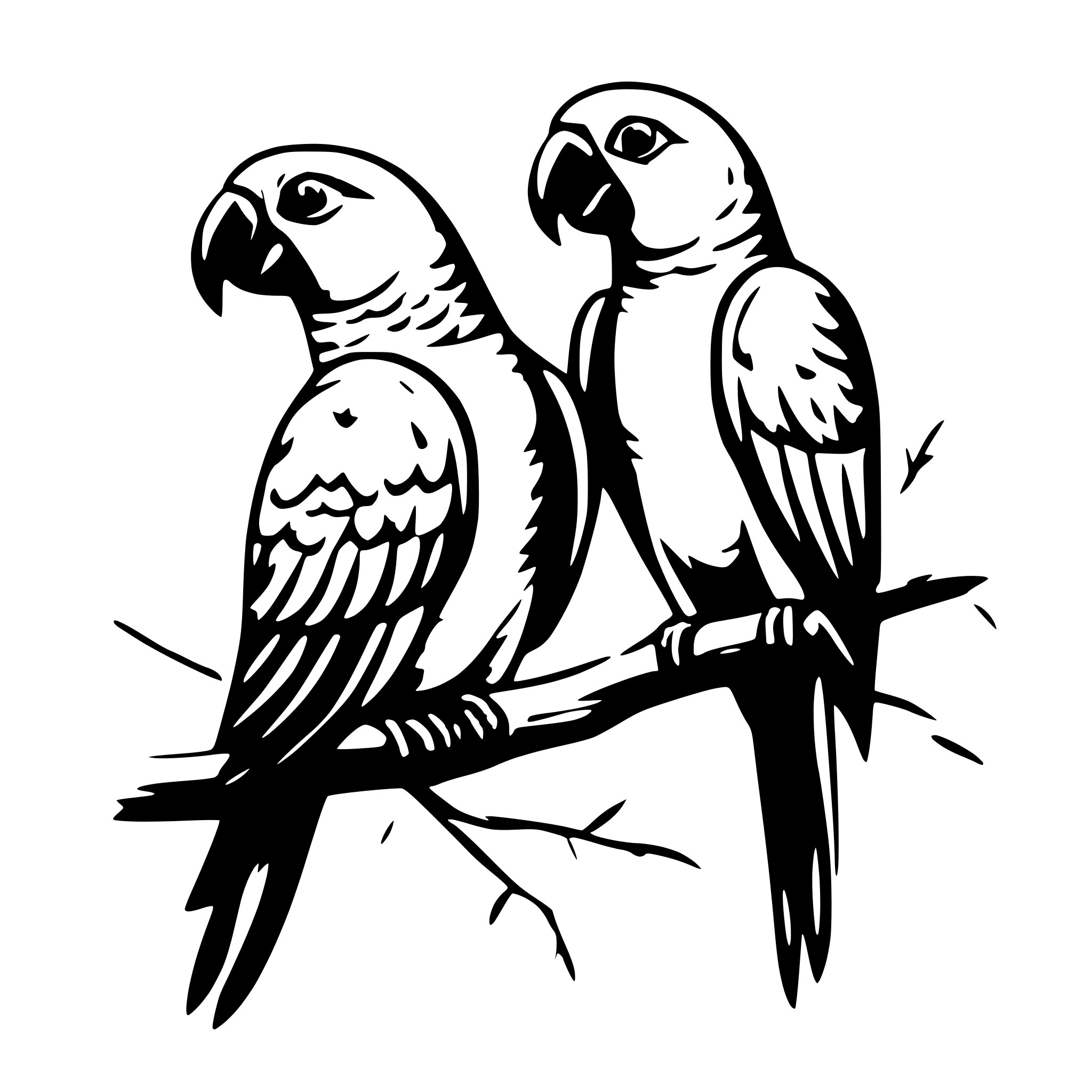 AI-generated SVG of 'parrots on a tree branch'