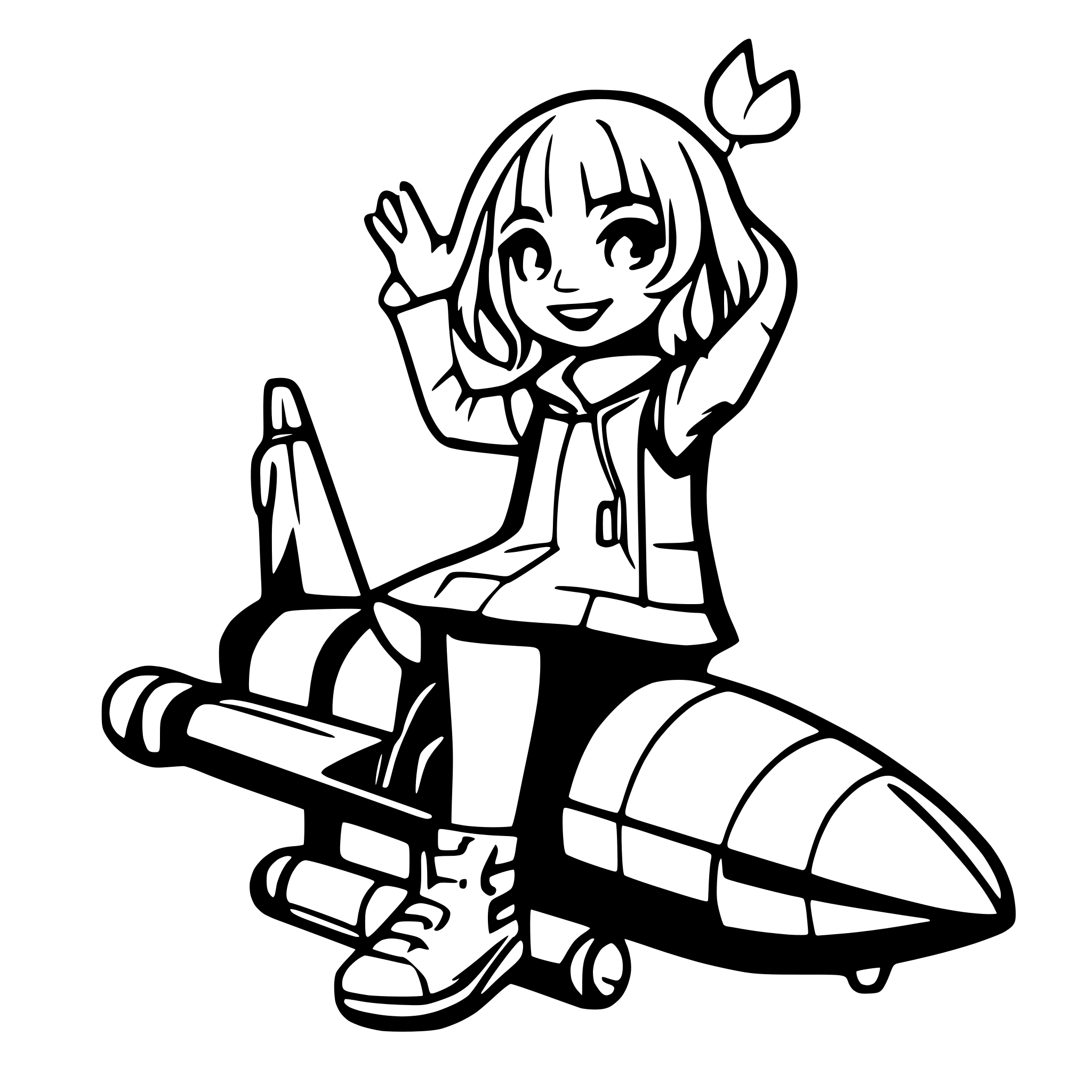 AI-generated SVG of a A female singer riding a rocket