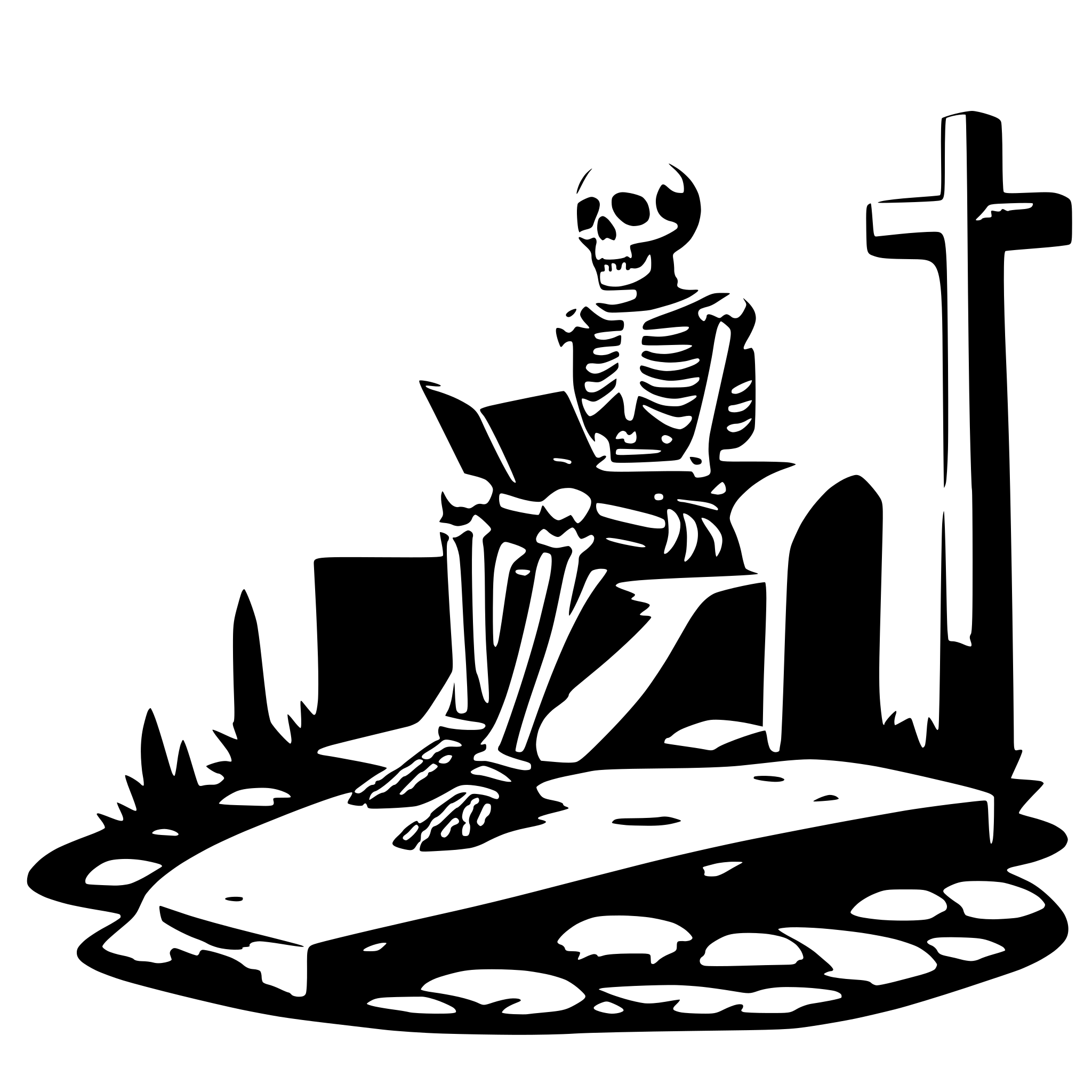 AI-generated SVG of a a skeleton sitting on a christian grave and reading AI-generated SVG of a a skeleton sitting on a christian grave and reading