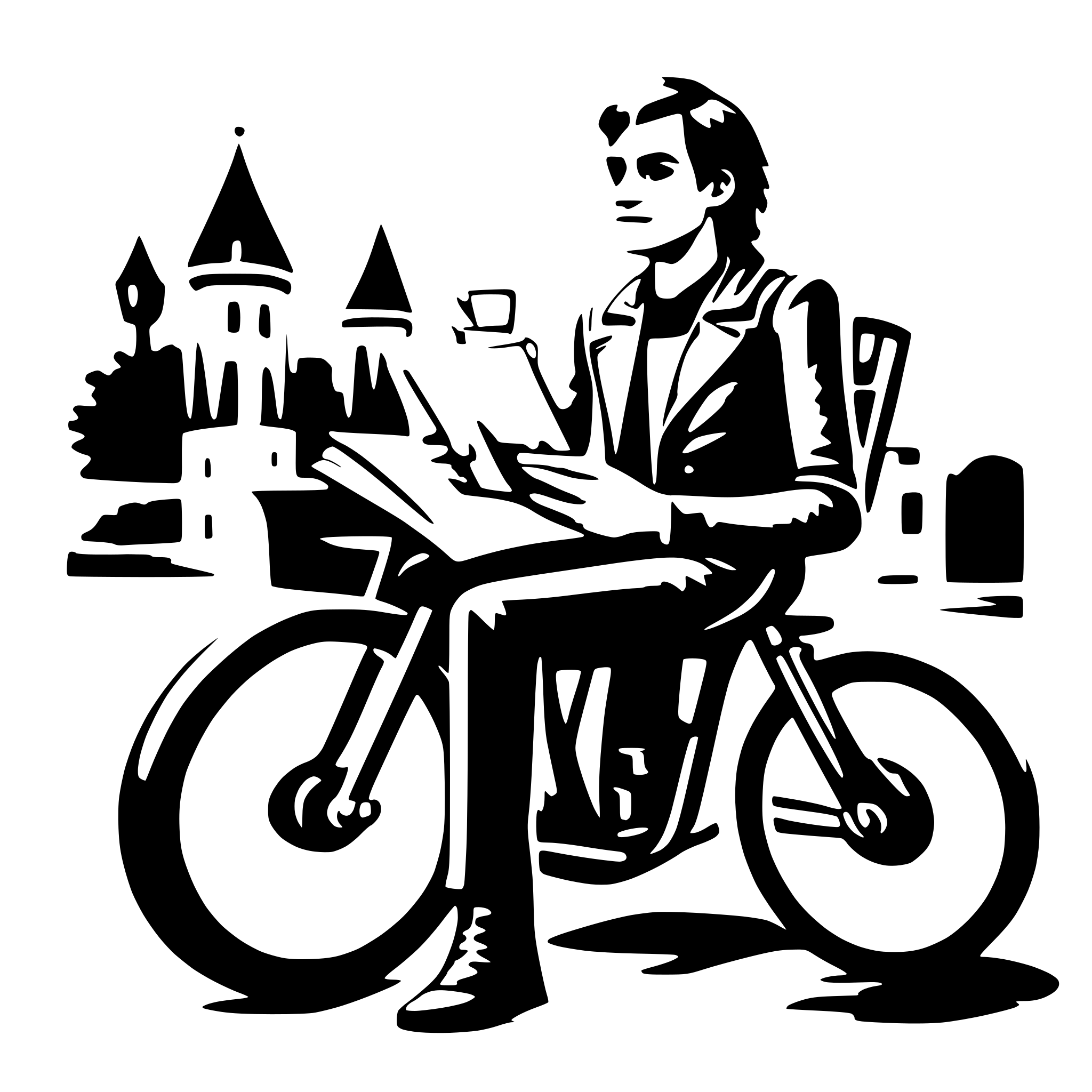 AI-generated SVG of a man on a bike reading a book and drinking espresso AI-generated SVG of a man on a bike reading a book and drinking espresso