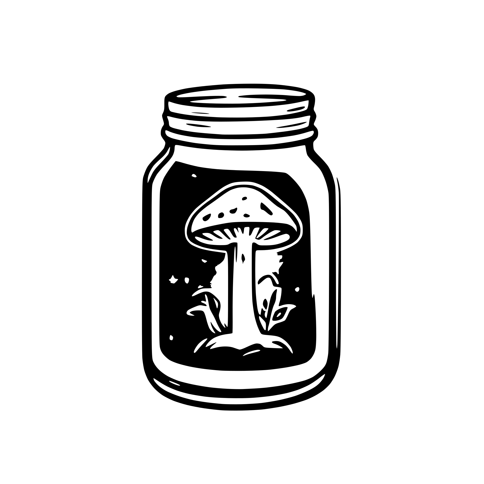 AI-generated SVG of a mason jar with galaxy inside and the stars and nebula form a mushroom; clear outside;