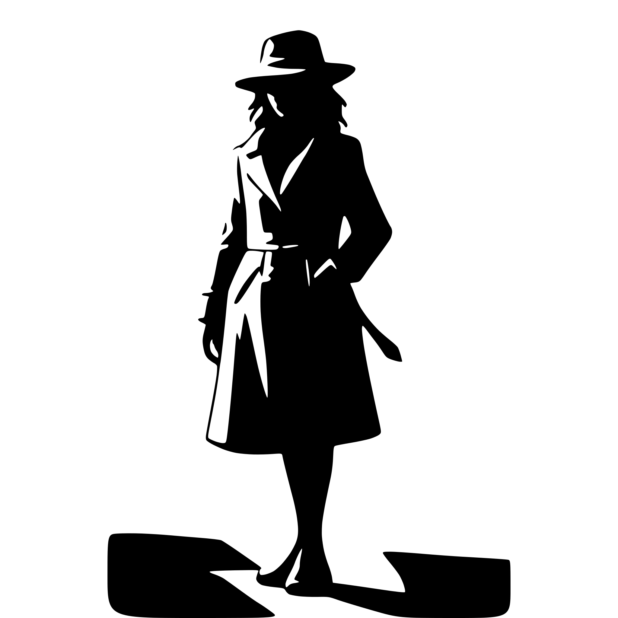 AI-generated SVG of 'detective silhouette head to toe female in a trench coat fedora whole body'