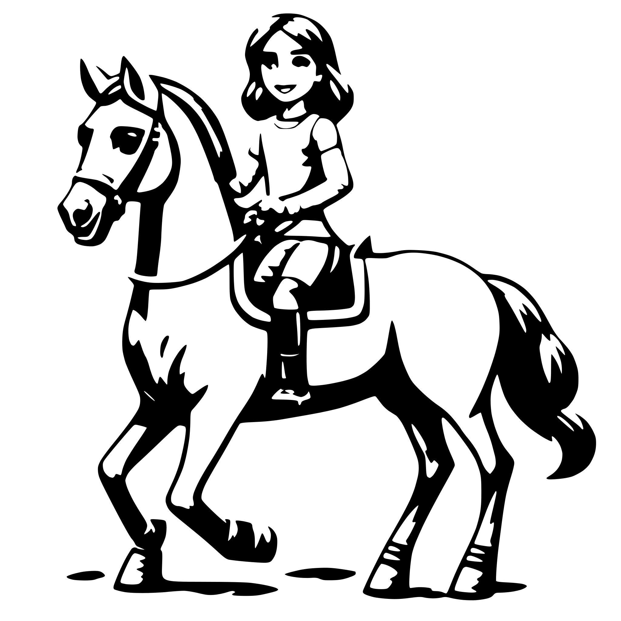 AI-generated SVG of 'cute girl riding horse'