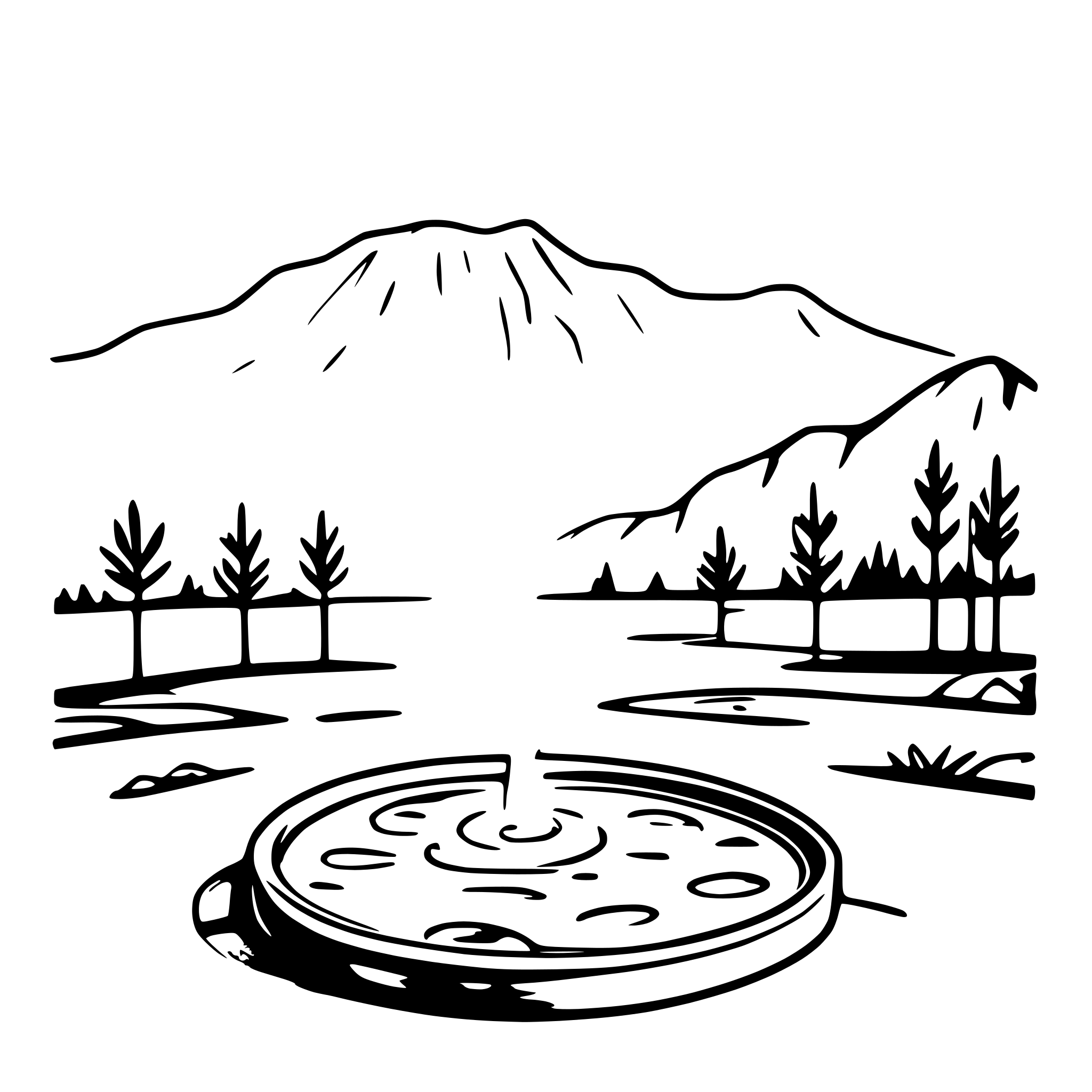 AI-generated SVG of 'hot spring in mountain valley'